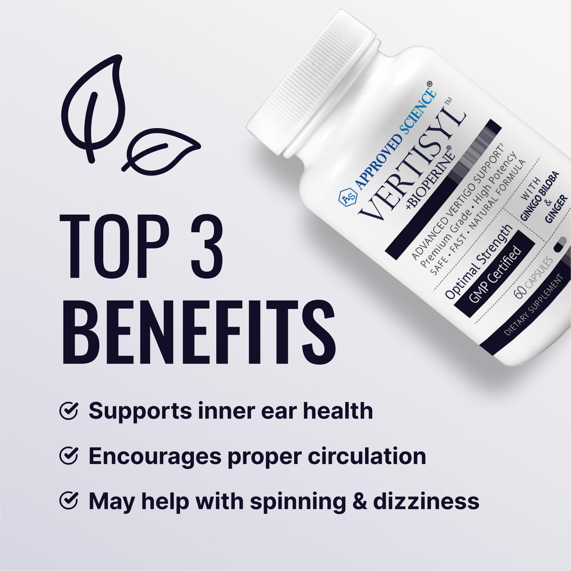 Approved Science VertiSyl - Ginkgo Biloba, Ginger, Vitamin D3, BioPerine - 60 Capsules - 1 Month Supply - TrustMedUSA