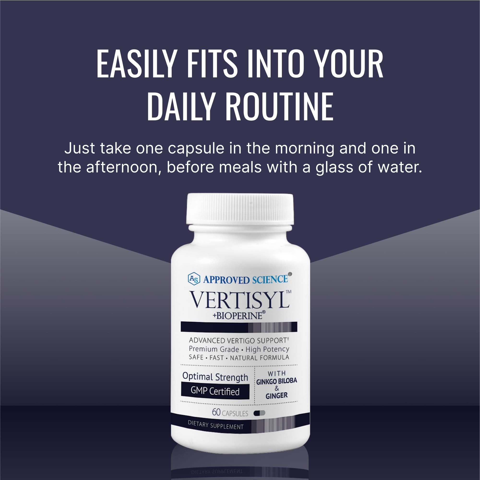 Approved Science VertiSyl - Ginkgo Biloba, Ginger, Vitamin D3, BioPerine - 60 Capsules - 1 Month Supply - TrustMedUSA