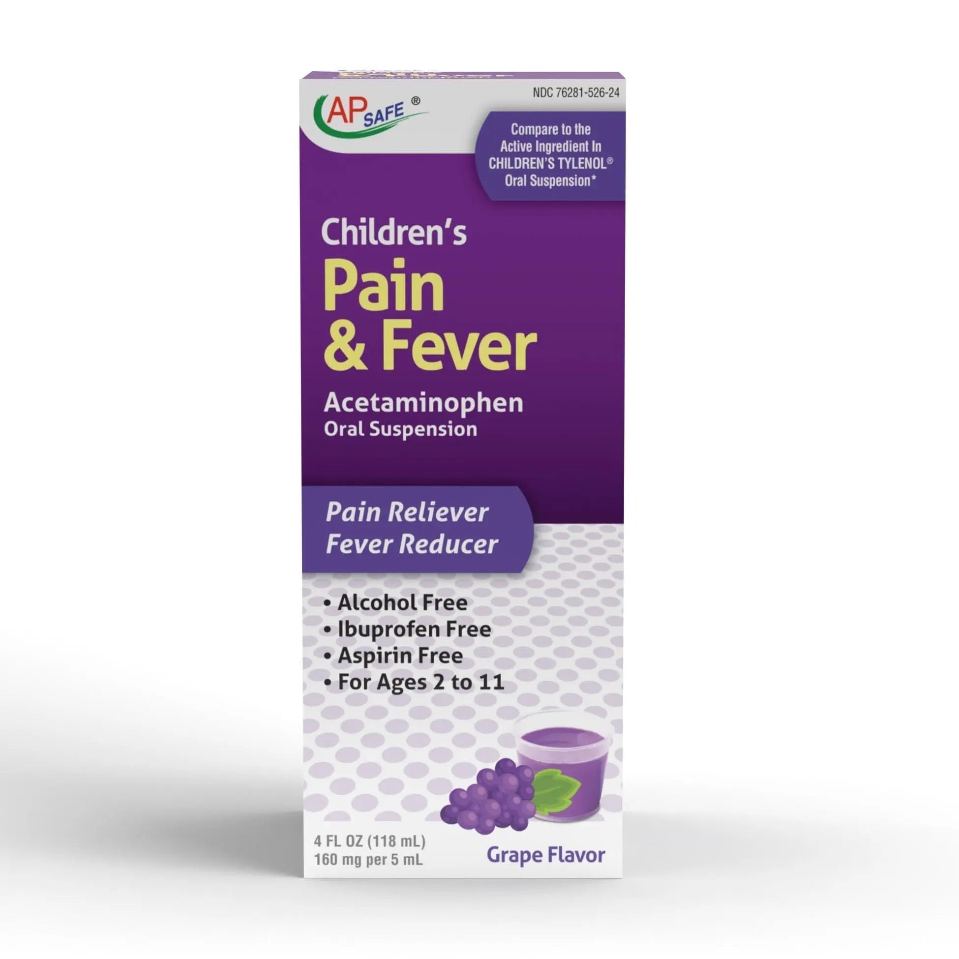 APSAFE Children's Pain&Fever Relief Acetaminophen Oral Suspension Grape Flavor 4oz - TrustMedUSA