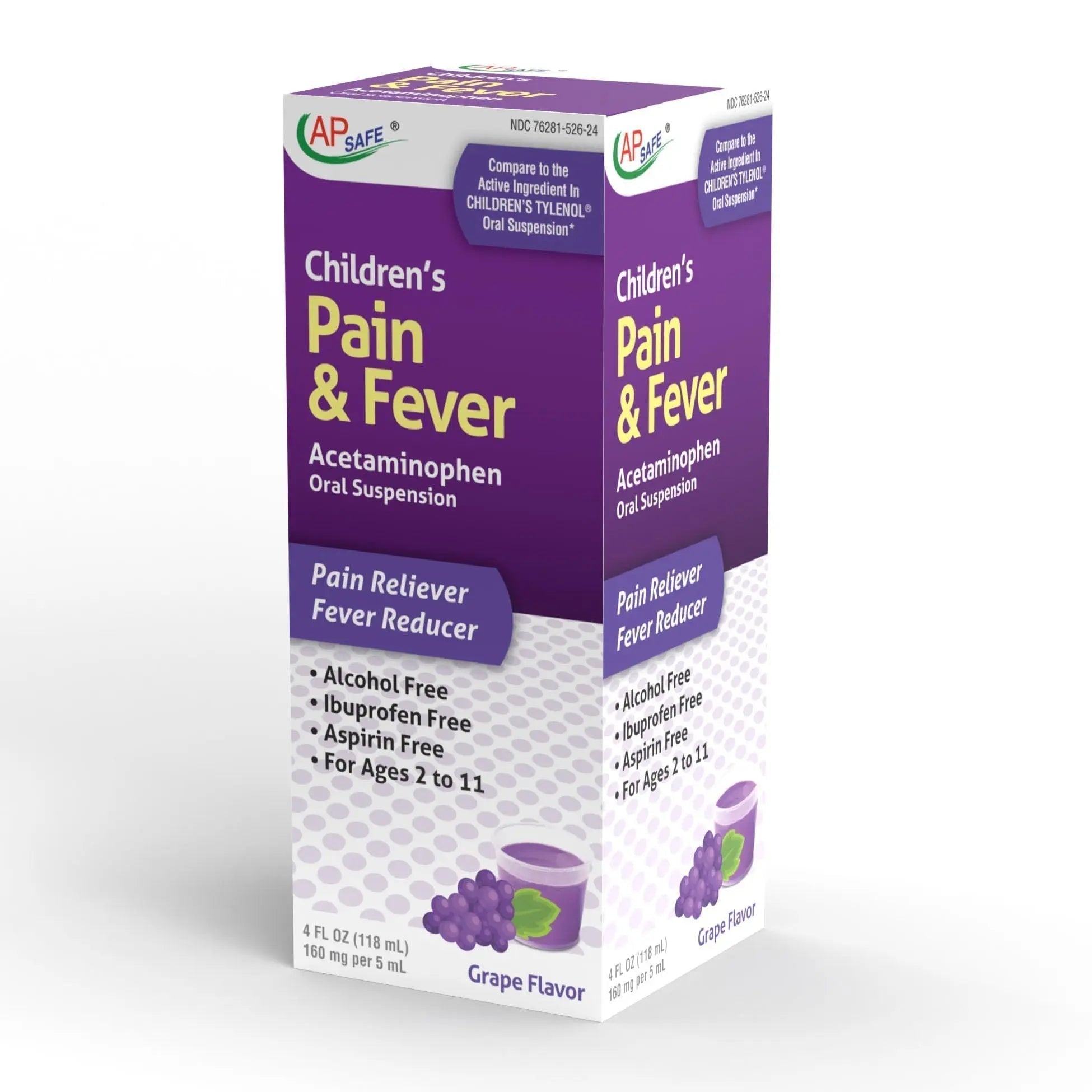 APSAFE Children's Pain&Fever Relief Acetaminophen Oral Suspension Grape Flavor 4oz - TrustMedUSA