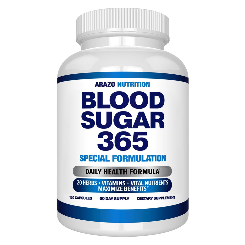 Arazo Nutrition Blood Sugar 365 Supplement – Supports Healthy Energy Levels - 120 Herbal Pills - 60 Day Supply - TrustMedUSA
