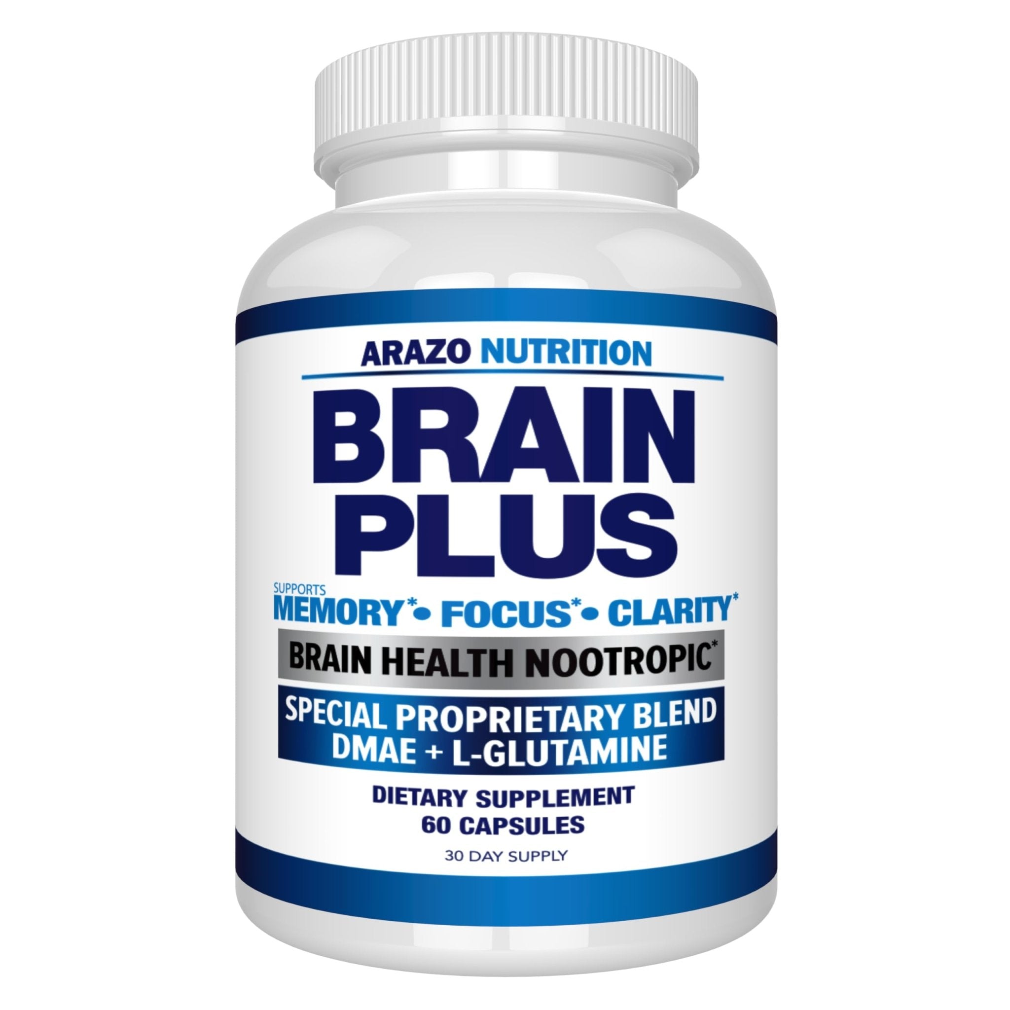 Arazo Nutrition Premium Brain Function Supplement – Memory, Focus, Clarity – Nootropic Booster with DMAE, Bacopa Monnieri, L-Glutamine, Multi Vitamins, Multi Minerals - TrustMedUSA