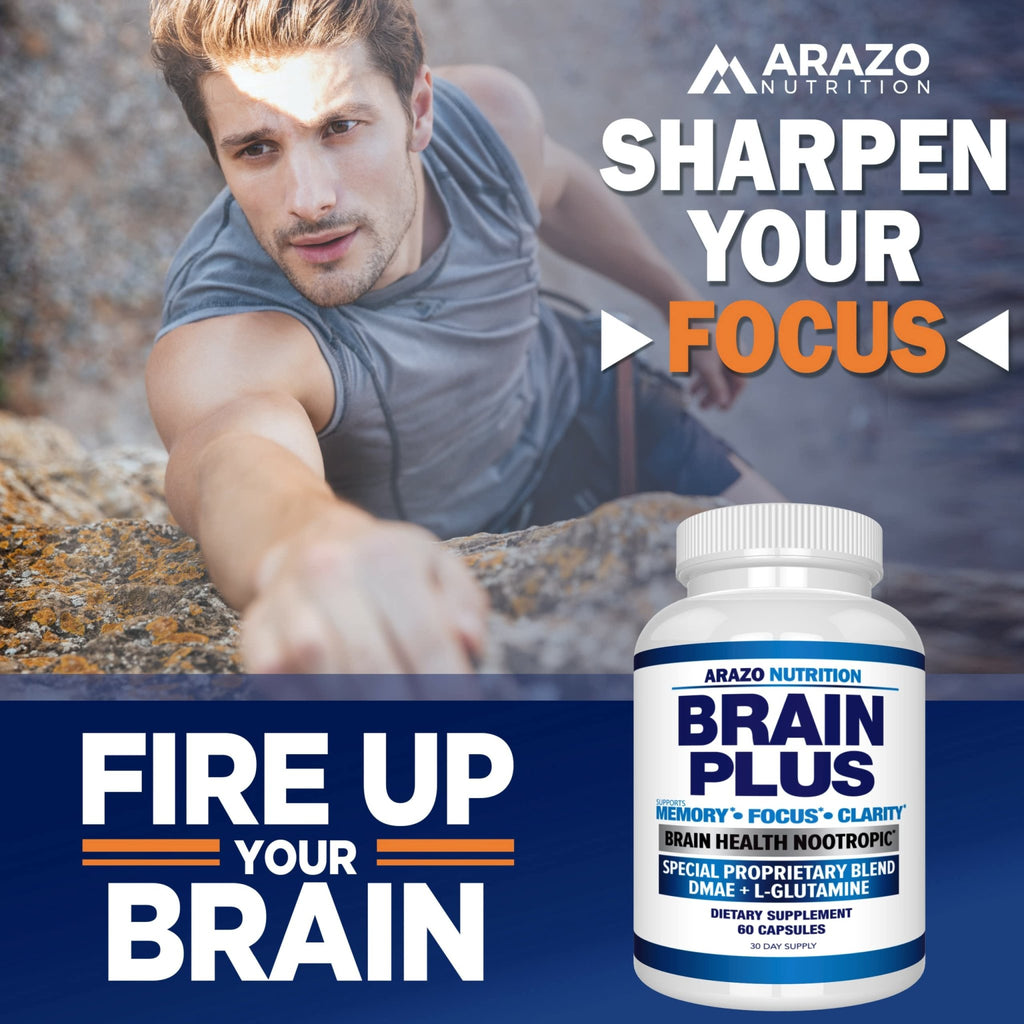 Arazo Nutrition Premium Brain Function Supplement – Memory, Focus, Clarity – Nootropic Booster with DMAE, Bacopa Monnieri, L-Glutamine, Multi Vitamins, Multi Minerals - TrustMedUSA