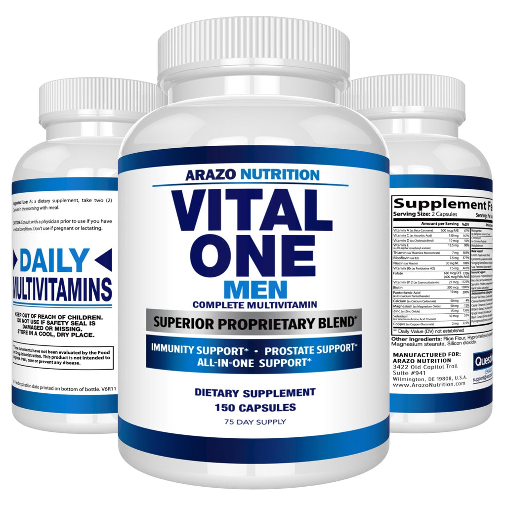 Arazo Nutrition Vital One Multivitamin for Men – Daily Wholefood Supplement - 150 Vegan - TrustMedUSA