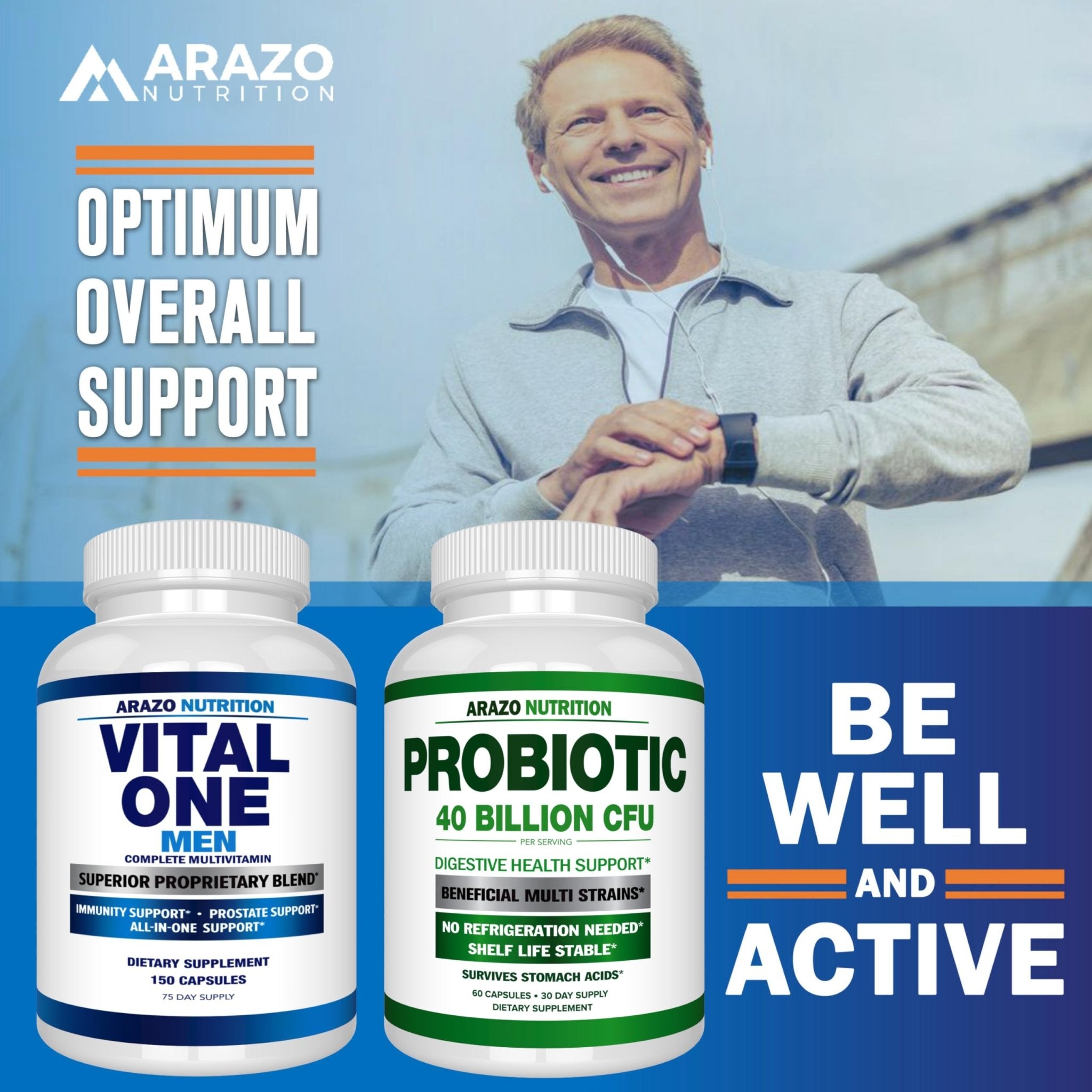 Arazo Nutrition Vital One Multivitamin for Men – Daily Wholefood Supplement - 150 Vegan - TrustMedUSA