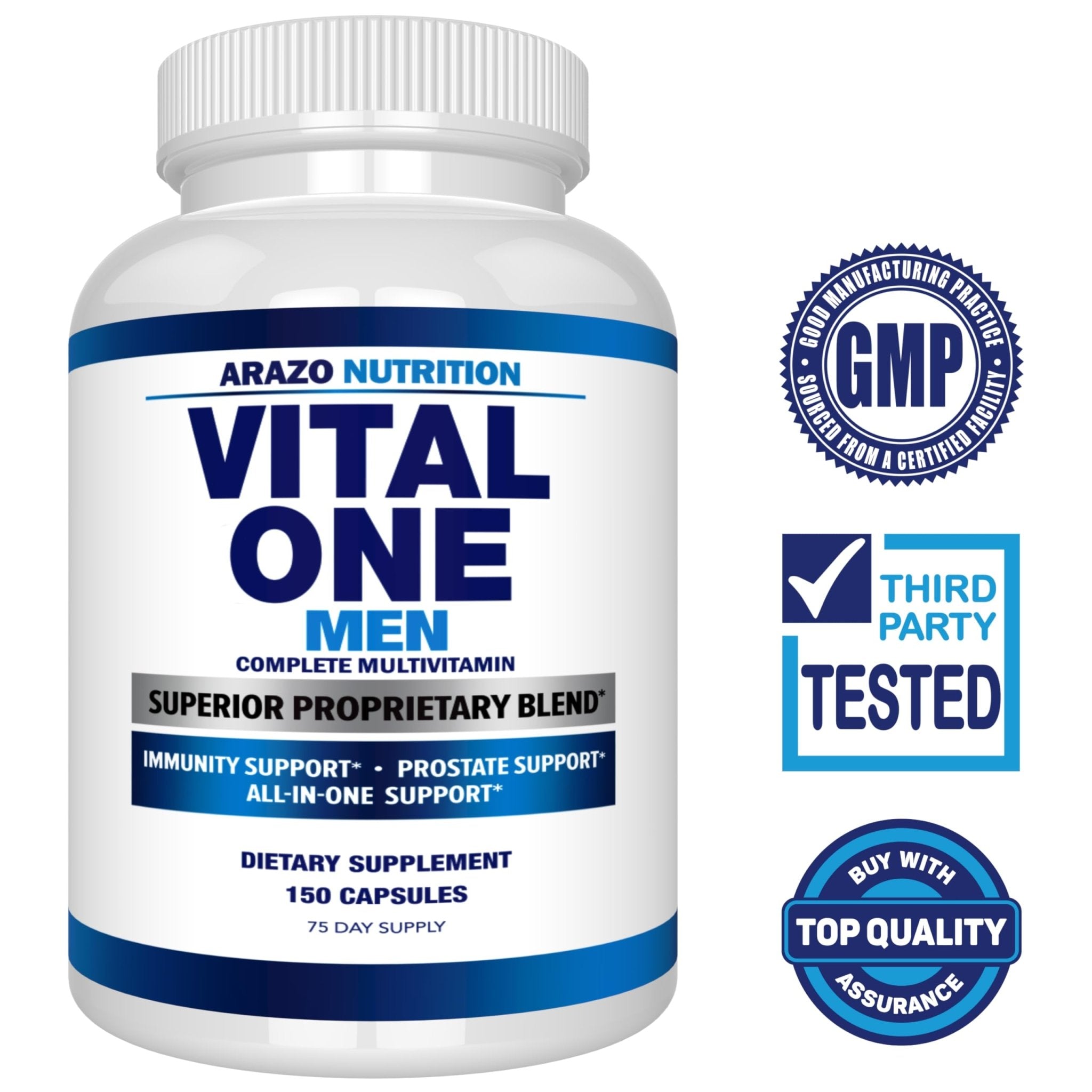 Arazo Nutrition Vital One Multivitamin for Men – Daily Wholefood Supplement - 150 Vegan - TrustMedUSA