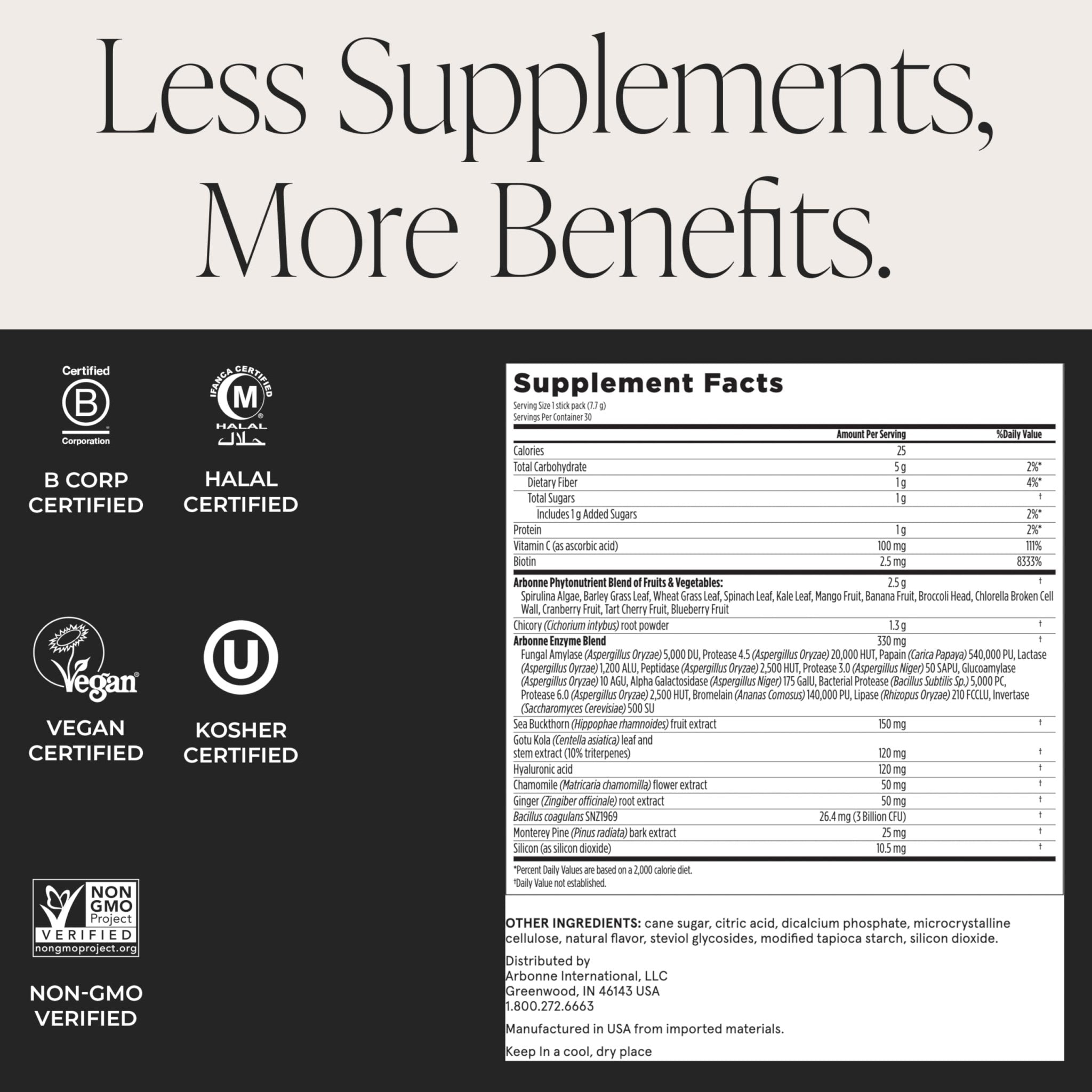 Arbonne GreenSynergy Elixir – Citrus-Flavored Greens Powder with 13 Digestive Enzymes, Vegan Collagen Builder, Probiotics, and Prebiotics – Supports Gut Health and Digestion – 30 Stick Packs - TrustMedUSA