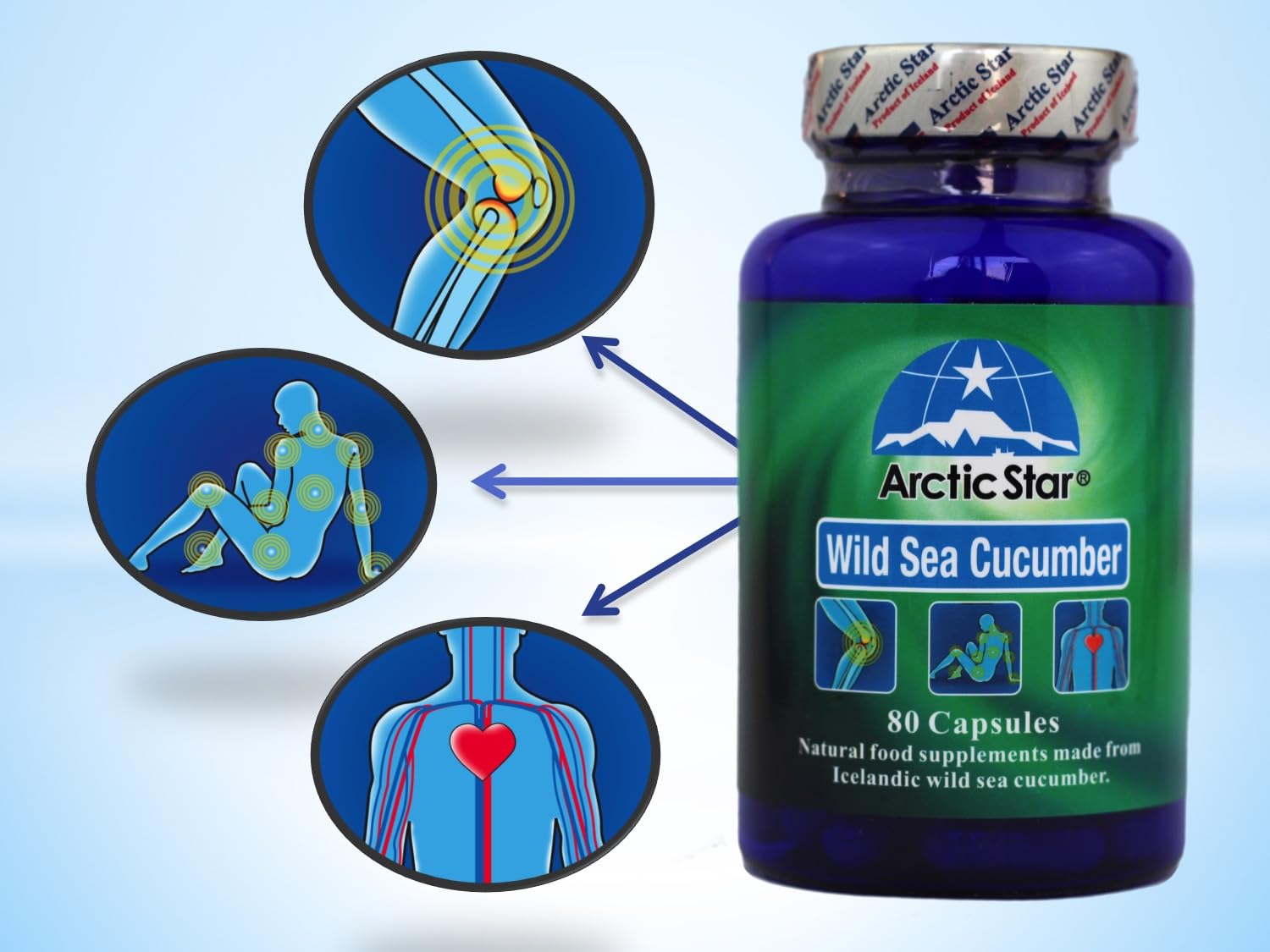 Arctic Star - Sea Cucumber Capsules - Natural Pure Iceland Atlantic Wild Caught Sea Cucumber Extract Supplement Pills - Joint Health t & Immune Health 400mg 80 Capsules/Bottle - TrustMedUSA