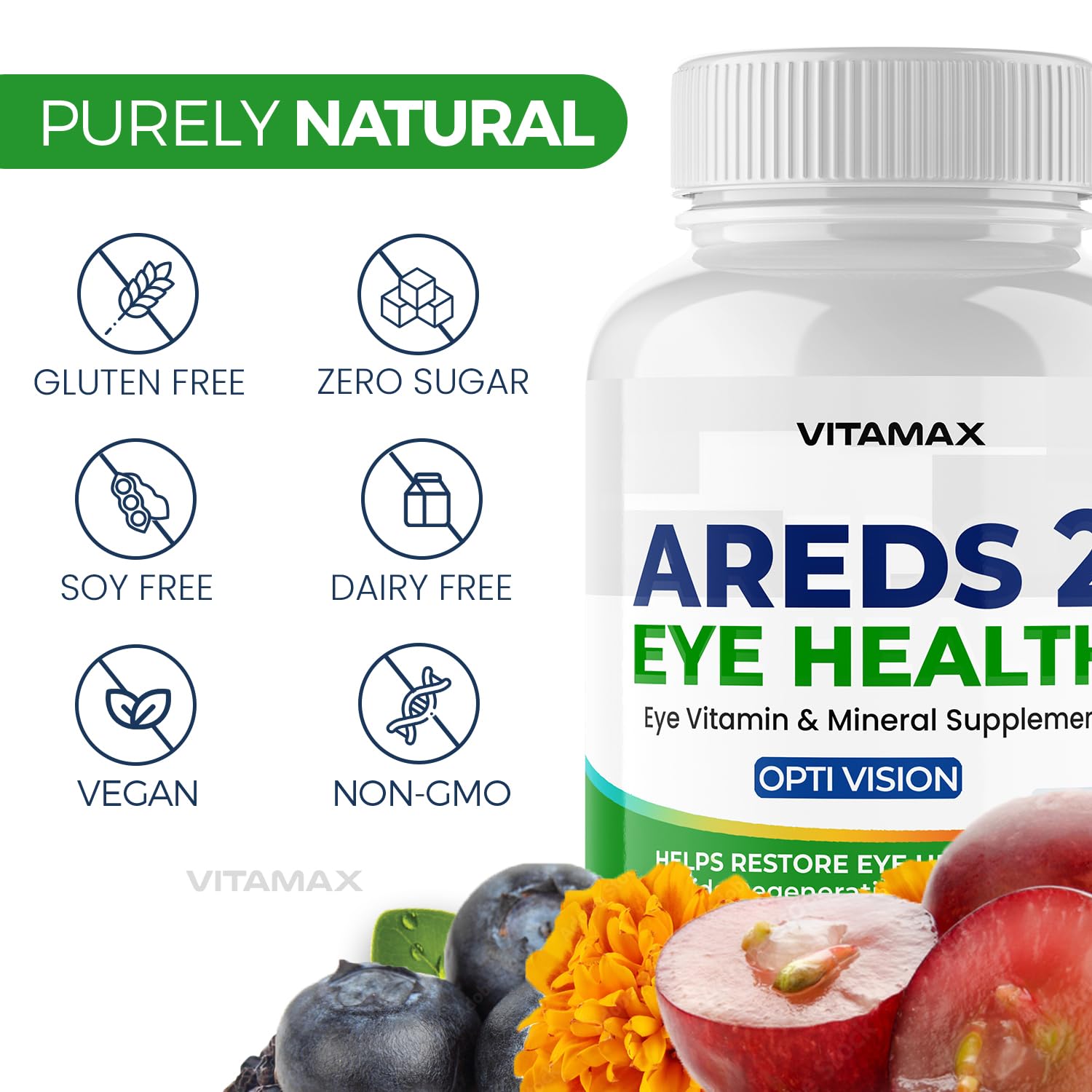 AREDS 2 Eye Vitamins - Lutein, Zeaxanthin, Bilberry, Astaxanthin Mineral Vision Supplement - Supports Eye Strain, Dry Eyes, Pressure, and Vision Health - Made in USA - 120ct - TrustMedUSA