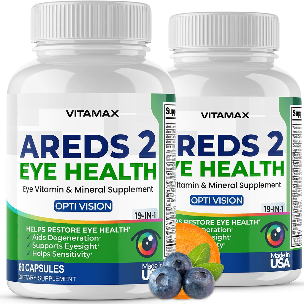 AREDS 2 Eye Vitamins - Lutein, Zeaxanthin, Bilberry, Astaxanthin Mineral Vision Supplement - Supports Eye Strain, Dry Eyes, Pressure, and Vision Health - Made in USA - 120ct - TrustMedUSA