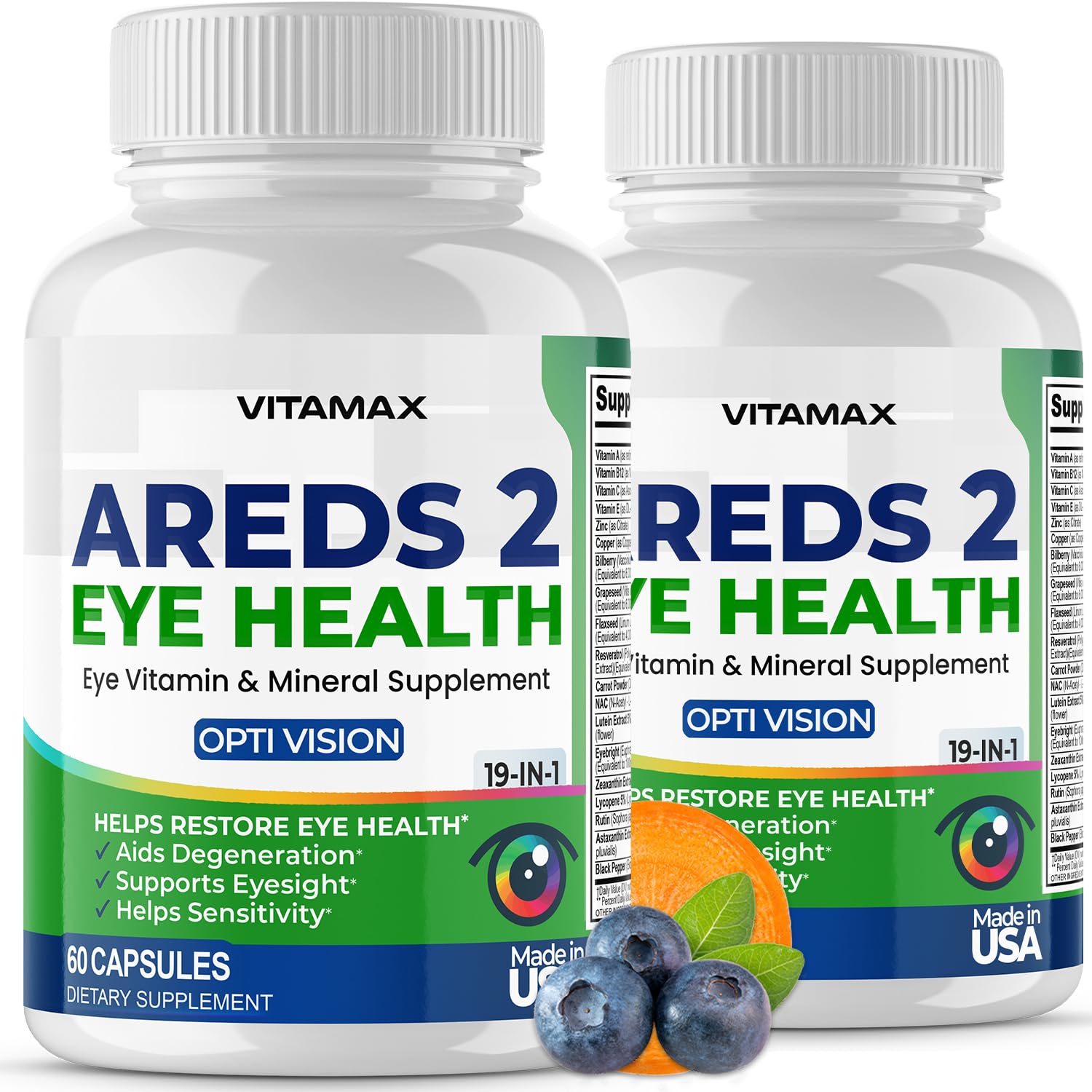 AREDS 2 Eye Vitamins - Lutein, Zeaxanthin, Bilberry, Astaxanthin Mineral Vision Supplement - Supports Eye Strain, Dry Eyes, Pressure, and Vision Health - Made in USA - 120ct - TrustMedUSA