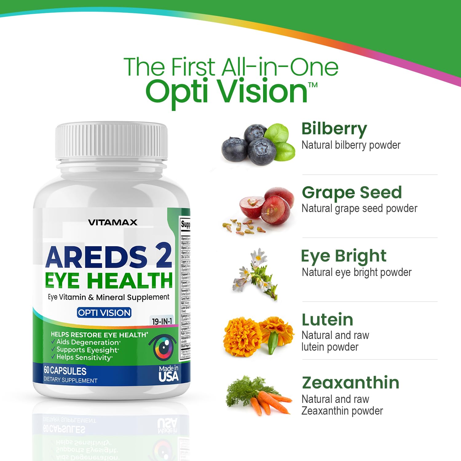 AREDS 2 Eye Vitamins - Lutein, Zeaxanthin, Bilberry, Astaxanthin Mineral Vision Supplement - Supports Eye Strain, Dry Eyes, Pressure, and Vision Health - Made in USA - 120ct - TrustMedUSA
