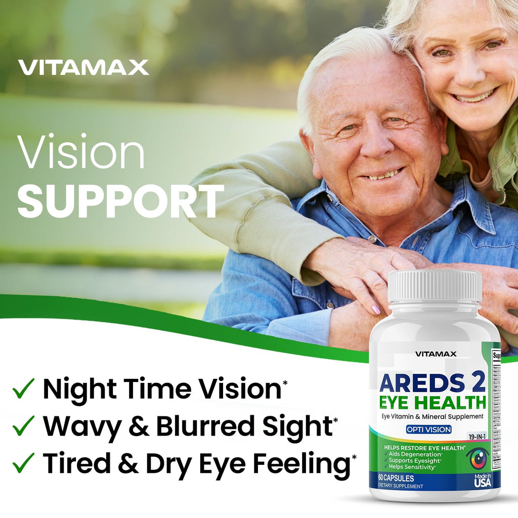 AREDS 2 Eye Vitamins - Lutein, Zeaxanthin, Bilberry, Astaxanthin Mineral Vision Supplement - Supports Eye Strain, Dry Eyes, Pressure, and Vision Health - Made in USA - 120ct - TrustMedUSA