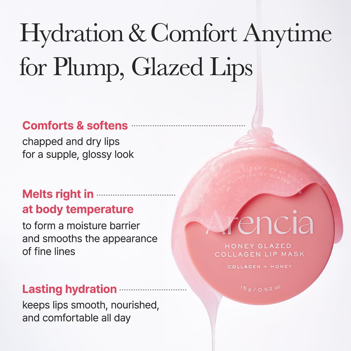 Arencia Honey Glazed Collagen Lip Mask, Overnight Lip Treatment with Collagen and Honey, 0.52 oz - TrustMedUSA