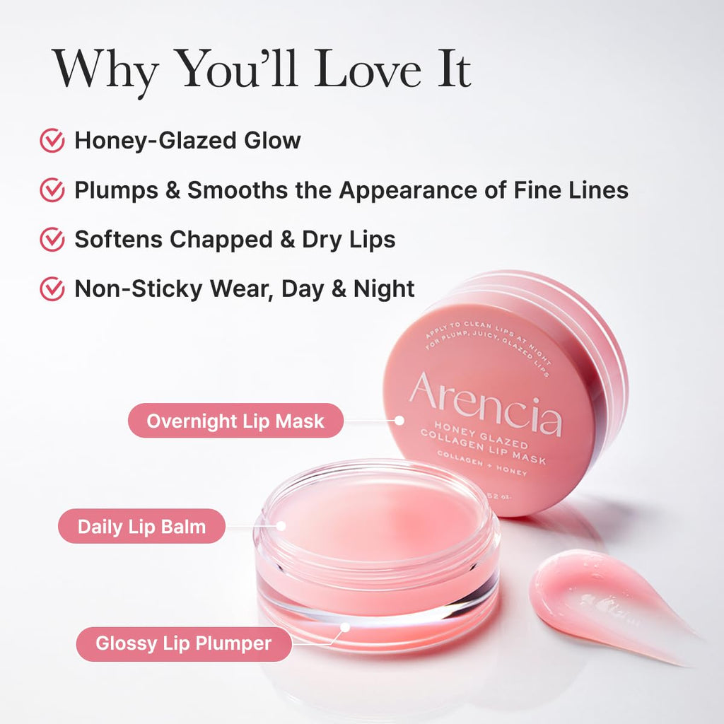 Arencia Honey Glazed Collagen Lip Mask, Overnight Lip Treatment with Collagen and Honey, 0.52 oz - TrustMedUSA