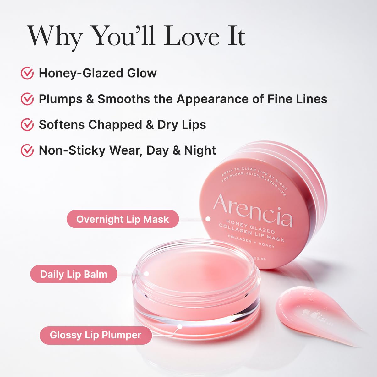 Arencia Honey Glazed Collagen Lip Mask, Overnight Lip Treatment with Collagen and Honey, 0.52 oz - TrustMedUSA
