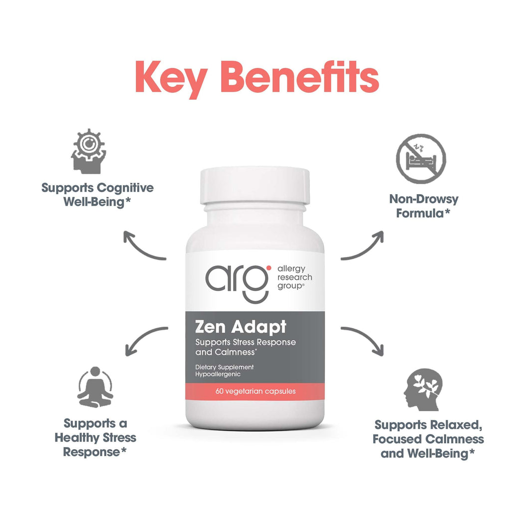 ARG Zen Adapt - 200 mg L-Theanine, 125 mg Ashwagandha & 550 mg GABA - Supports Stress Response and Calmness - Vegetarian Capsules - Hypoallergenic Formula - 30 Servings - 60 Capsules - TrustMedUSA