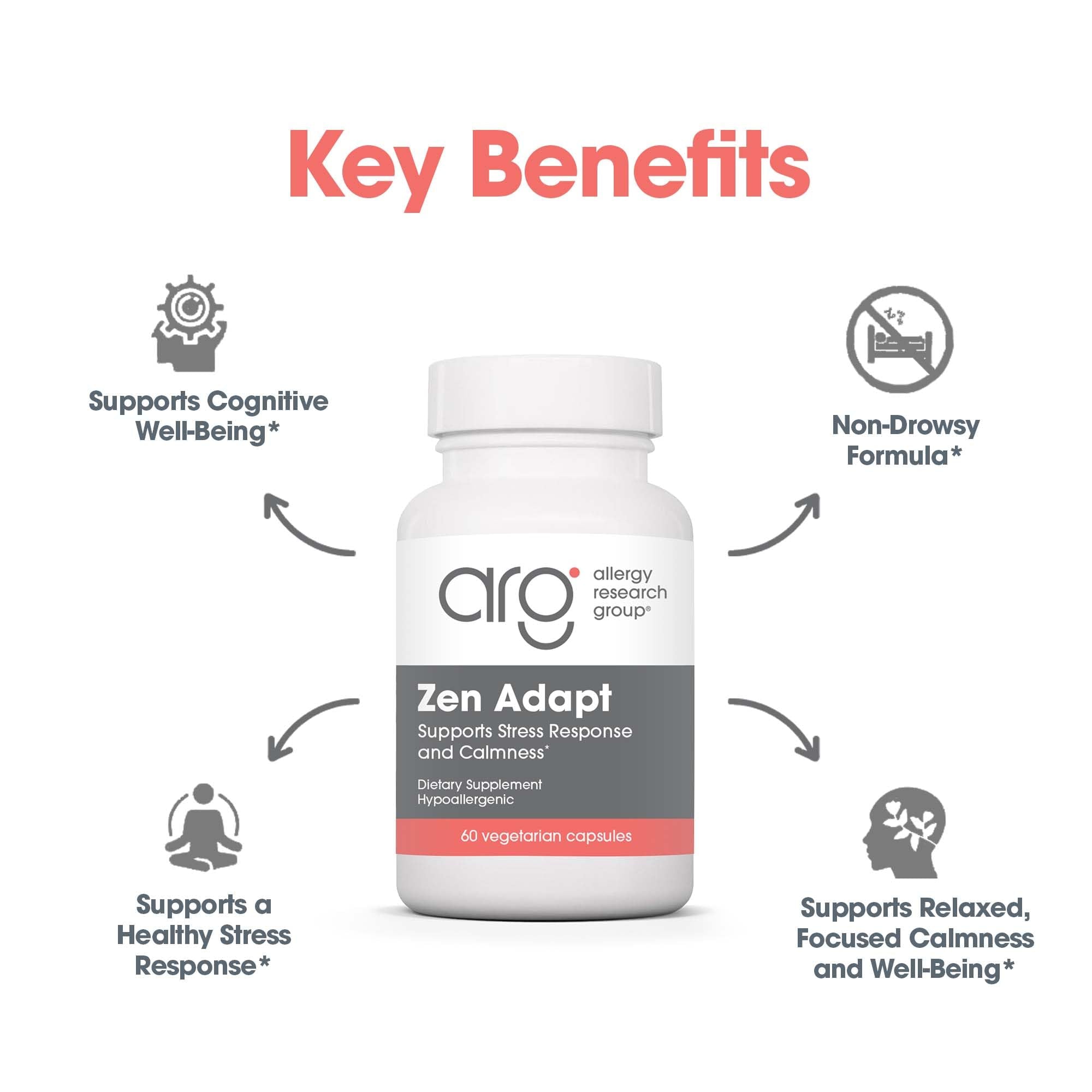 ARG Zen Adapt - 200 mg L-Theanine, 125 mg Ashwagandha & 550 mg GABA - Supports Stress Response and Calmness - Vegetarian Capsules - Hypoallergenic Formula - 30 Servings - 60 Capsules - TrustMedUSA
