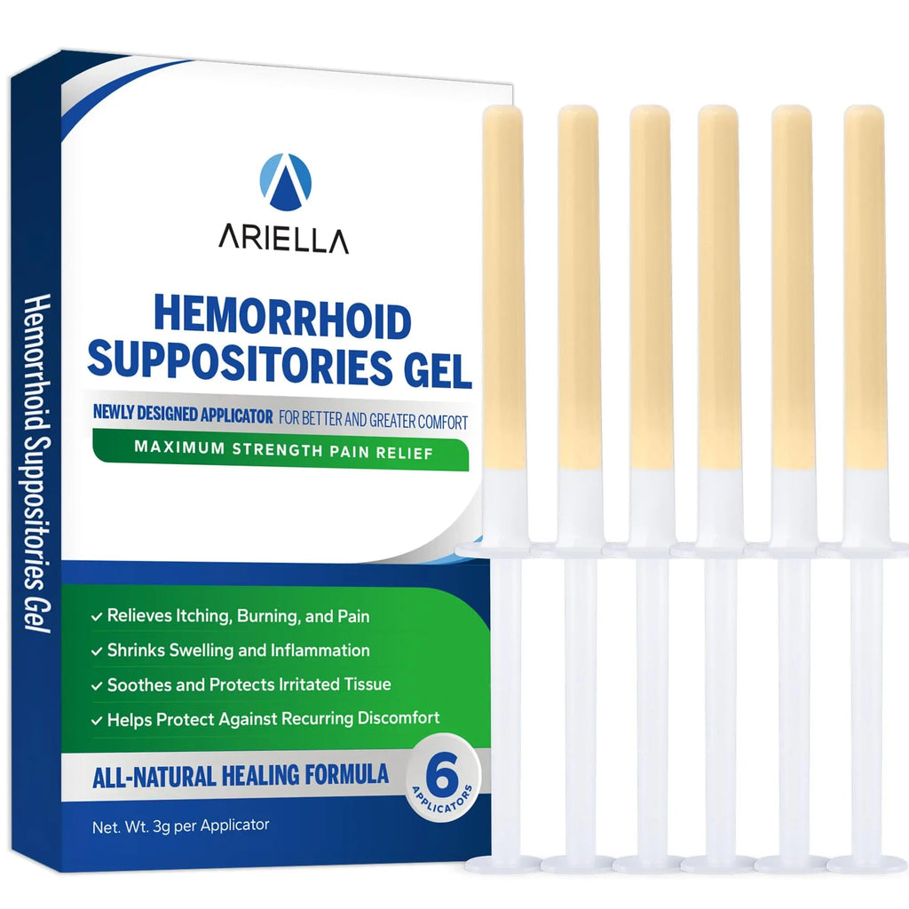 Ariella Hemorrhoid Treatment Suppository Gel: Natural & Herbal - Relieve Itching Burning Discomfort - Internal Relief - New Rounded Applicator - Nighttime Use (Pack of 6) - TrustMedUSA