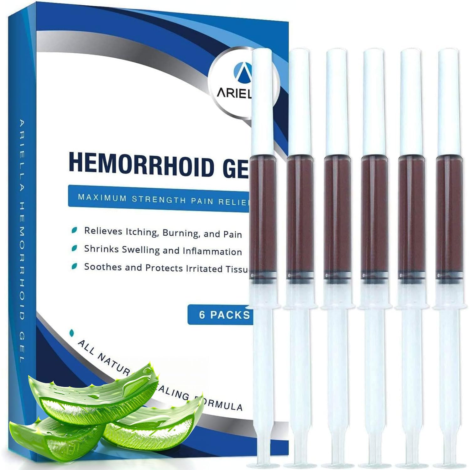 Ariella Hemorrhoid Treatment Suppository Gel: Natural & Herbal - Relieve Itching Burning Discomfort - Internal Relief - New Rounded Applicator - Nighttime Use (Pack of 6, Old) - TrustMedUSA