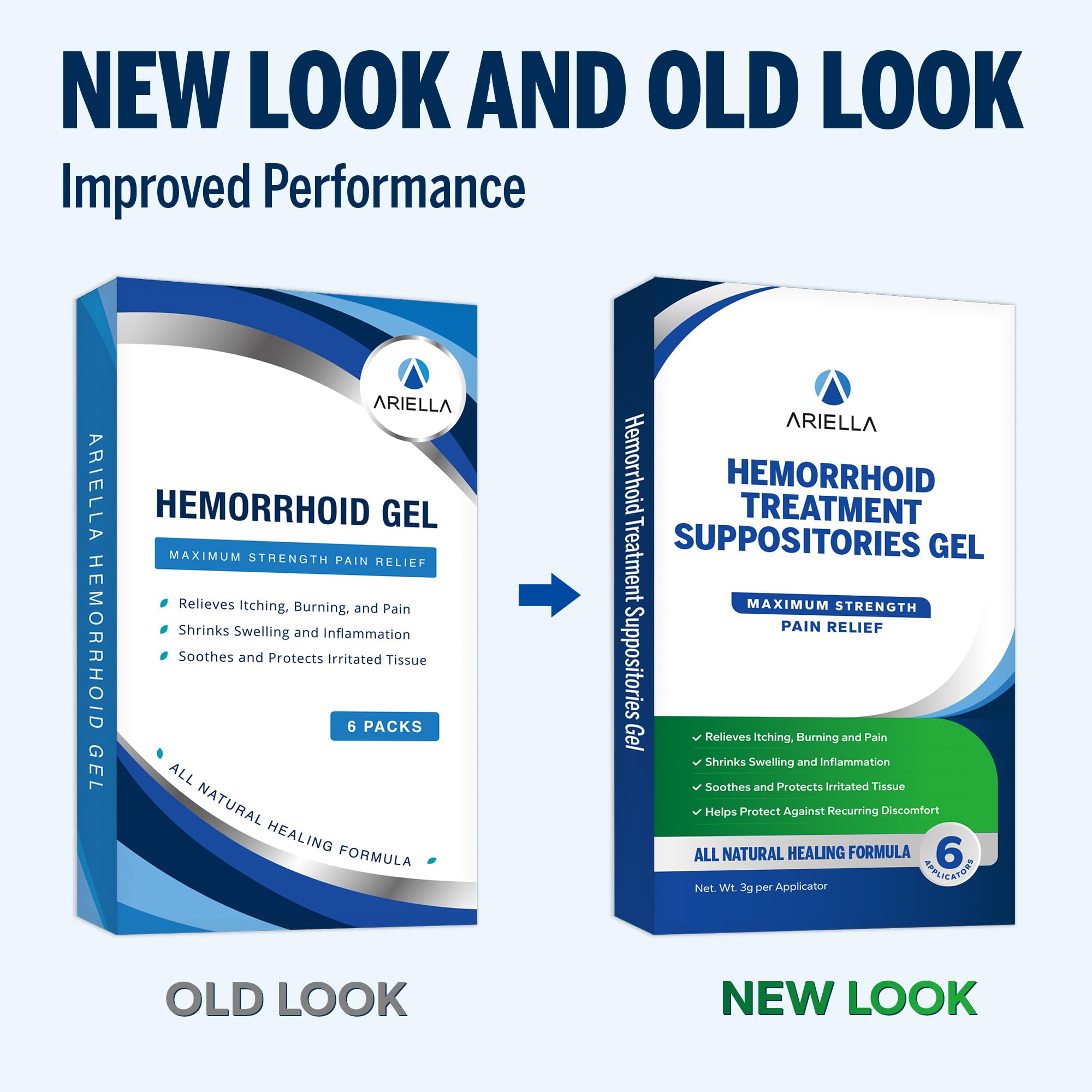 Ariella Hemorrhoid Treatment Suppository Gel: Natural & Herbal - Relieve Itching Burning Discomfort - Internal Relief - New Rounded Applicator - Nighttime Use (Pack of 6, Old) - TrustMedUSA
