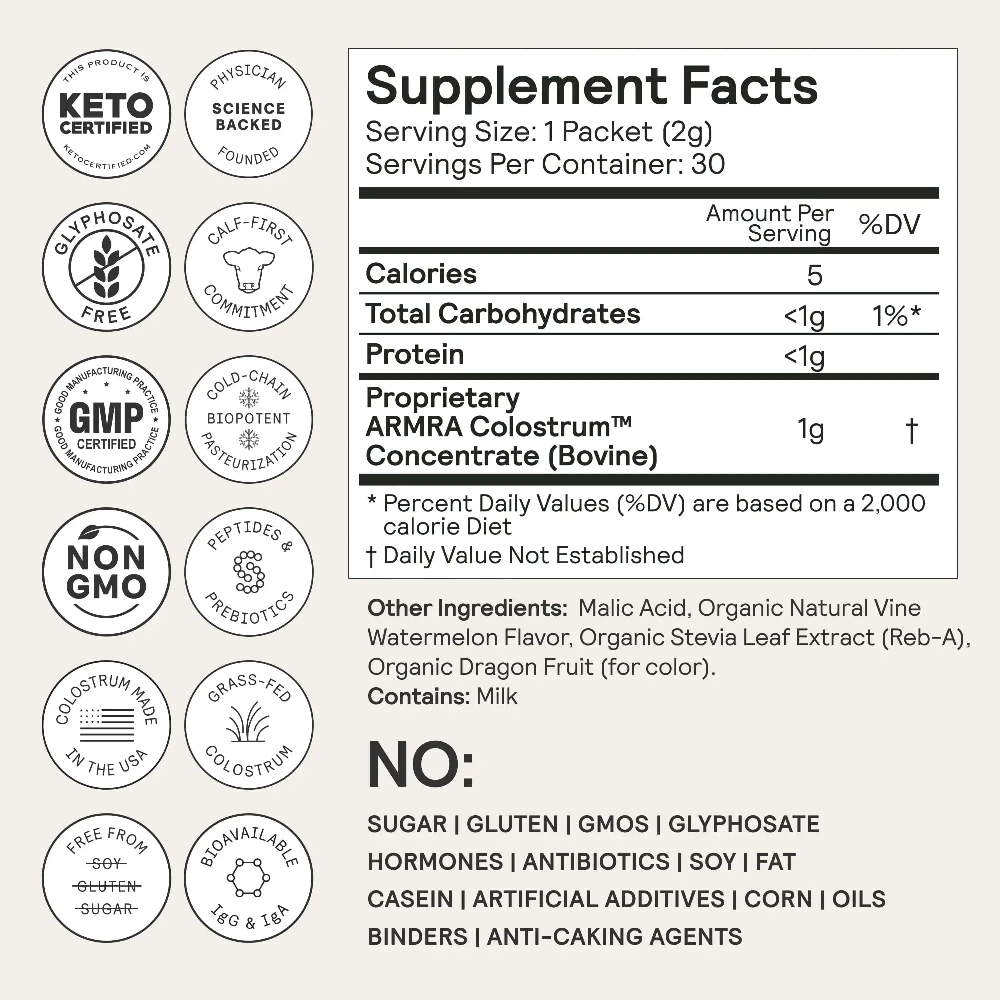 ARMRA Colostrum Powder | Vine Watermelon | Gut Health & Bloating | Skin & Hair | Immunity | Keto, Gluten & Fat-Free | 60 Servings - TrustMedUSA