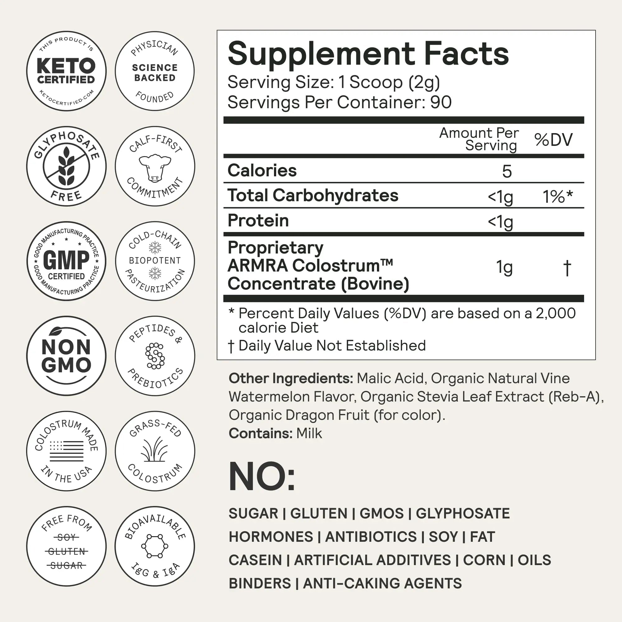 ARMRA Colostrum Powder | Vine Watermelon | Gut Health & Bloating | Skin & Hair | Immunity | Keto, Gluten & Fat-Free | 90 Servings - TrustMedUSA