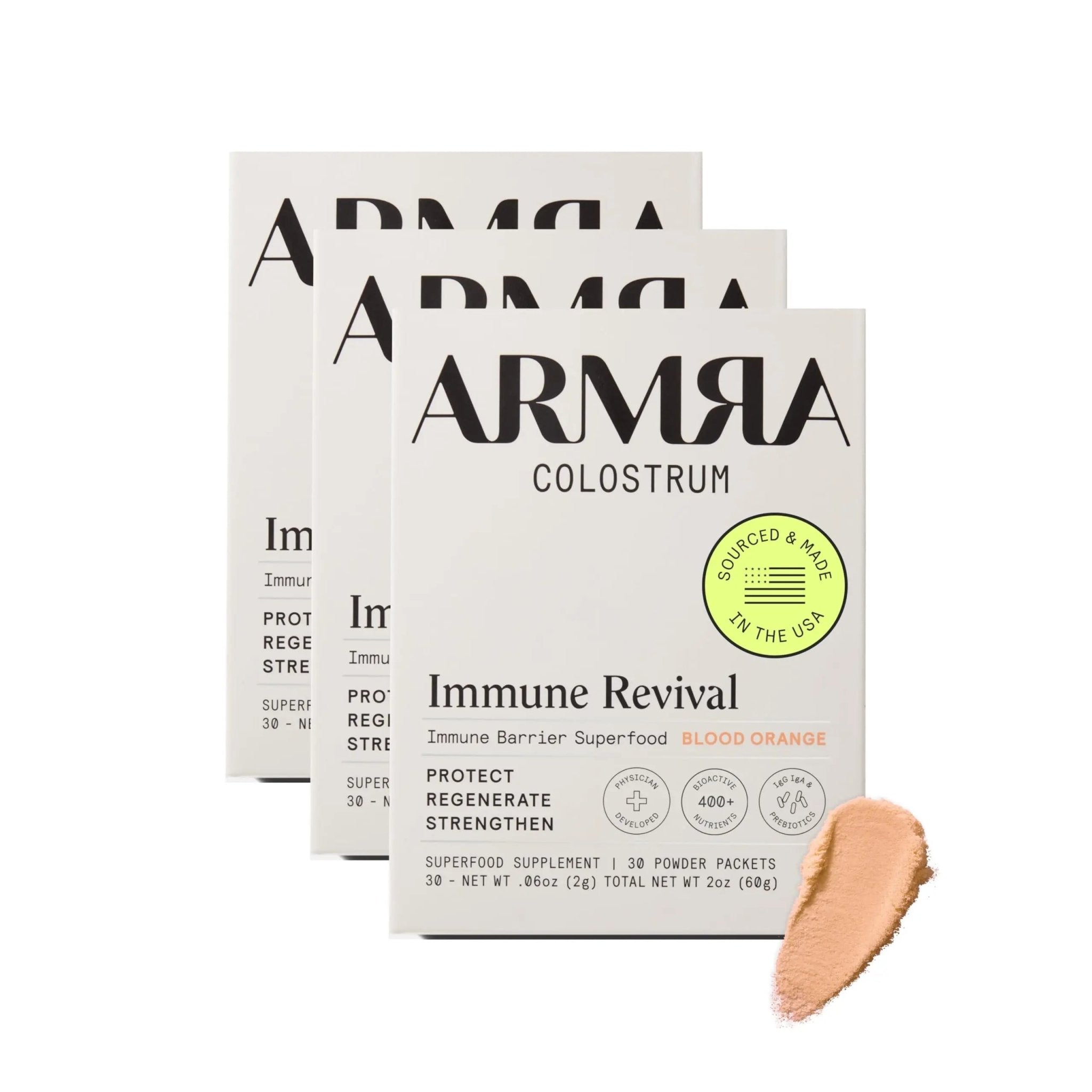 ARMRA Colostrum™ Premium Powder, Grass Fed, Gut Health Bloating Immunity Skin & Hair, Contains 400+ Bioactive Nutrients, Keto, Gluten & Fat Free (Blood Orange Bundle | 90 Servings) - TrustMedUSA