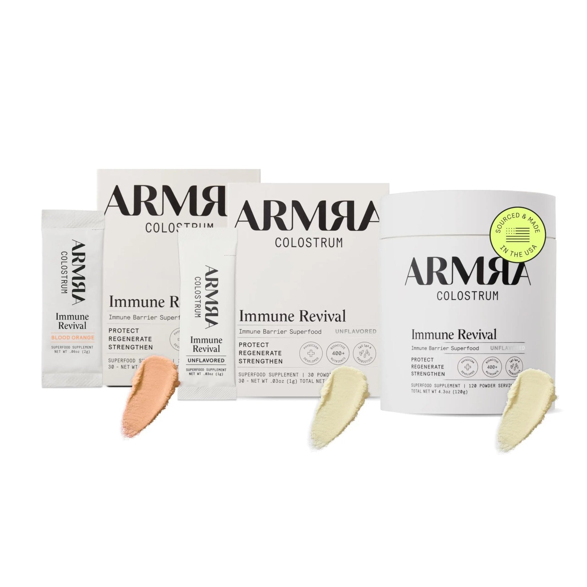 ARMRA Colostrum™ Premium Powder, Grass Fed, Gut Health Bloating Immunity Skin & Hair, Contains 400+ Bioactive Nutrients, Keto, Gluten & Fat Free (Blood Orange, Unflavored Bundle | 180 Servings) - TrustMedUSA
