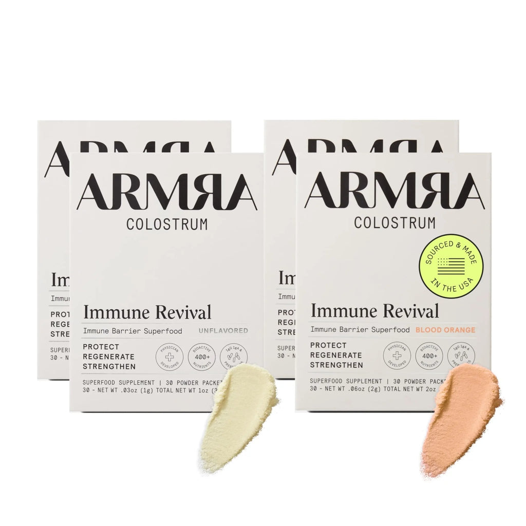 ARMRA Colostrum™ Premium Powder, Grass Fed, Gut Health Bloating Immunity Skin & Hair, Contains 400+ Bioactive Nutrients, Keto, Gluten & Fat Free (Unflavored, Blood Orange Bundle | 120 Servings) - TrustMedUSA