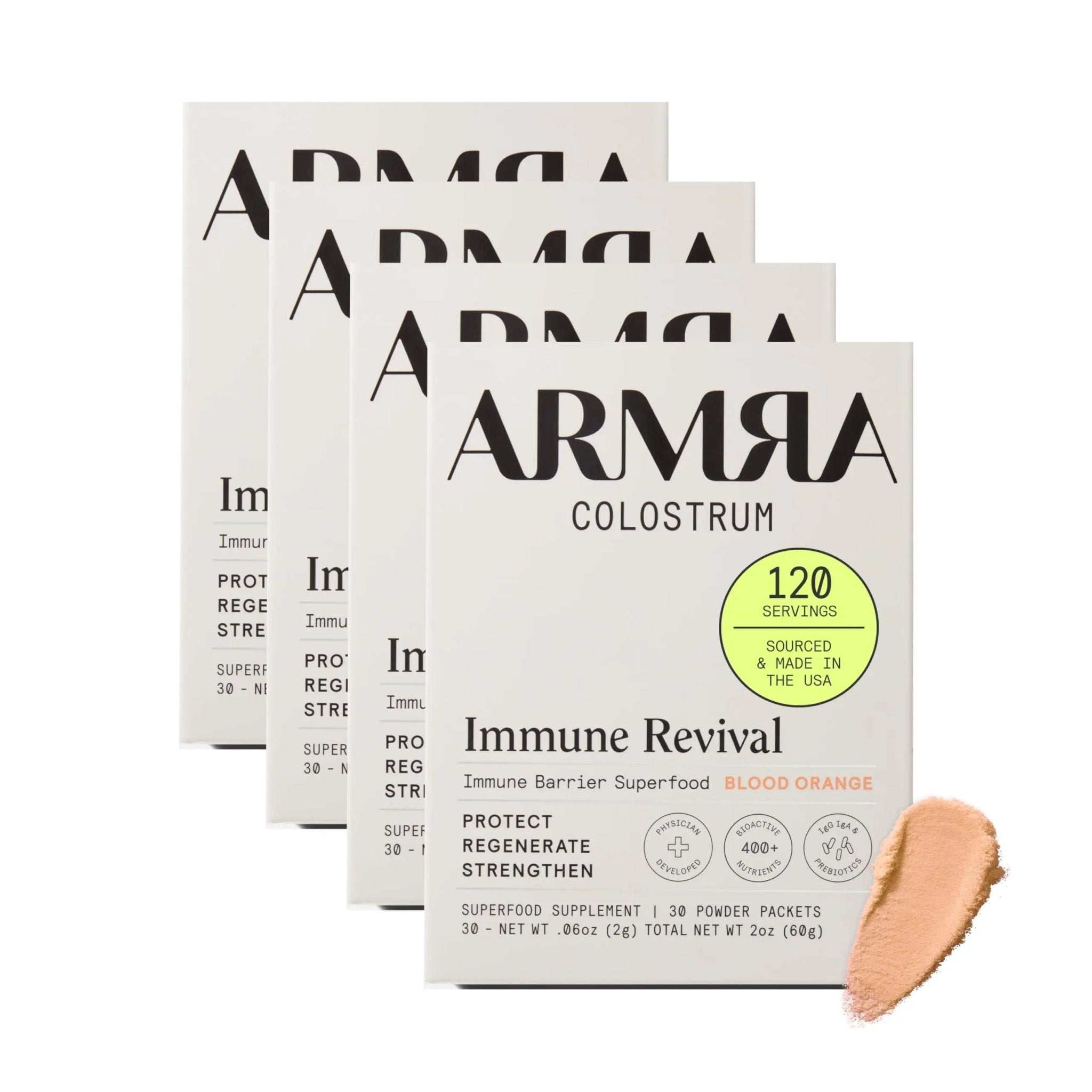 ARMRA Colostrum™ Premium Powder, Grass Fed, Gut Health Bloating Immunity Skin & Hair, Contains 400+ Bioactive Nutrients, Potent Bioavailable, Keto, Gluten & Fat Free (Blood Orange 30｜Blood Orange 60) - TrustMedUSA