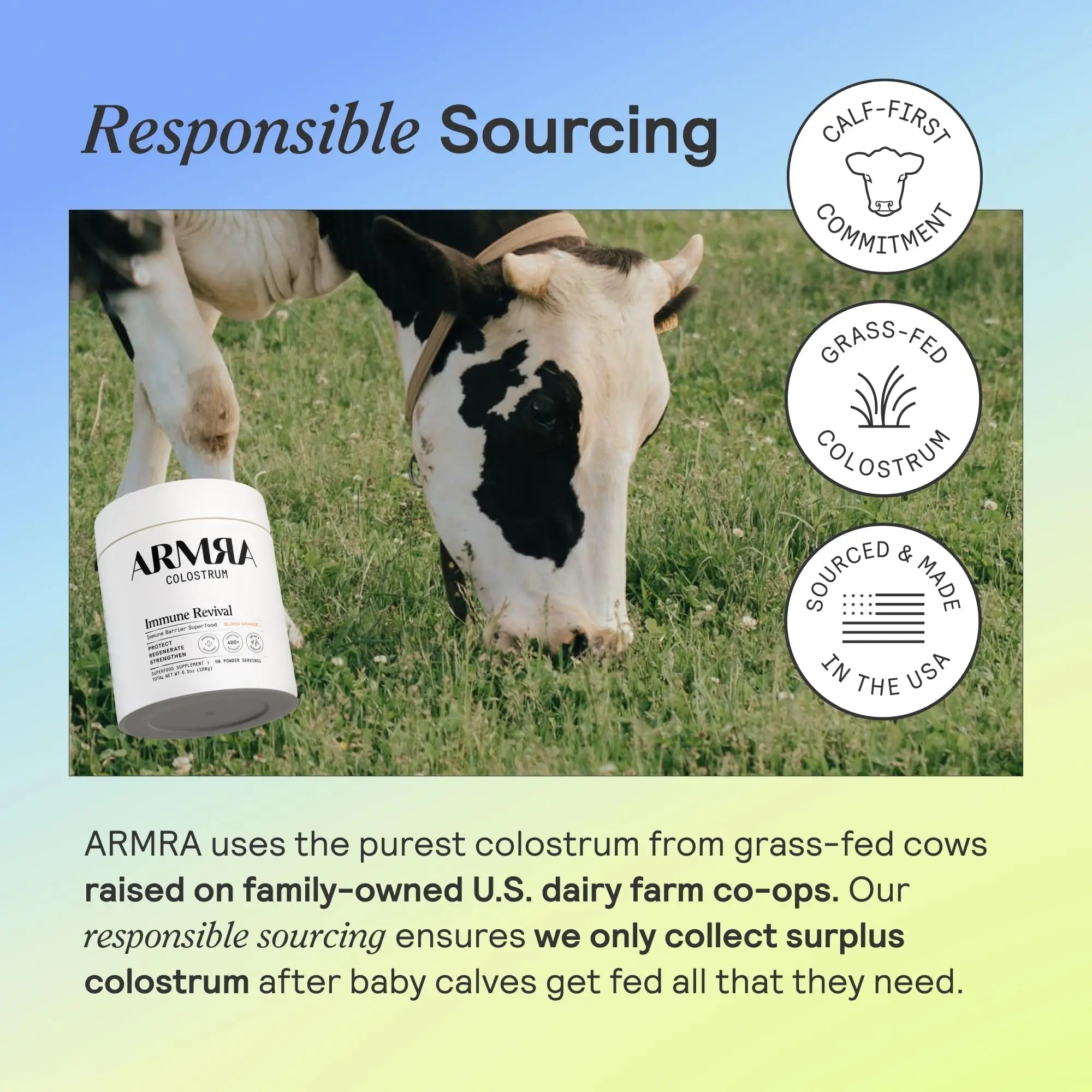 ARMRA Colostrum™ Premium Powder, Grass Fed, Gut Health Bloating Immunity Skin & Hair, Contains 400+ Bioactive Nutrients, Potent Bioavailable, Keto, Gluten & Fat Free (Unflavored 30｜Blood Orange 90) - TrustMedUSA