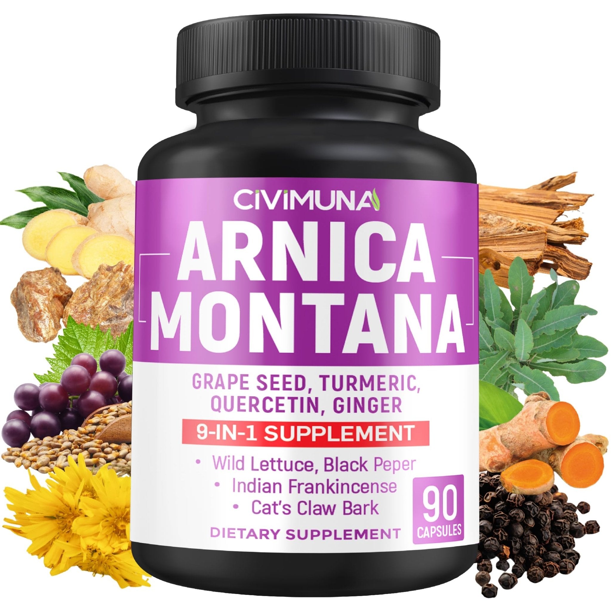 Arnica Capsules with Arnica, Grape Seed, Turmeric and More - 90 Capsules for 3 Months Supply - TrustMedUSA