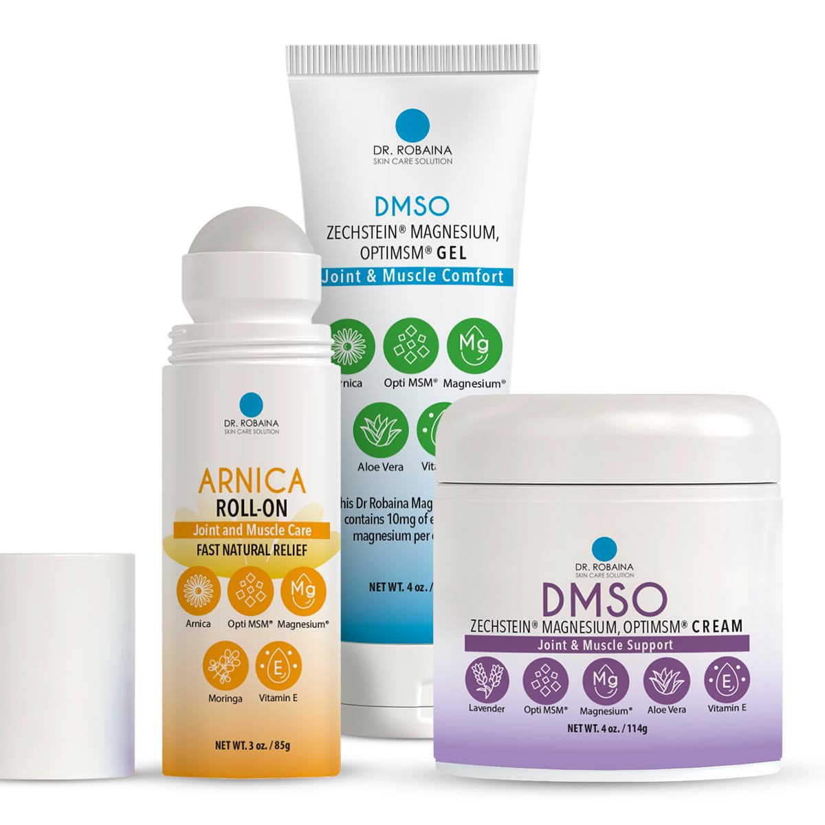 Arnica & DMSO Gel Recovery Bundle – 99.9% Pure Pharmaceutical Grade DMSO & Arnica Roll-On | Lavender Cream & Fast-Absorbing Gel | Hydrating & Non-Greasy | Made in USA - TrustMedUSA