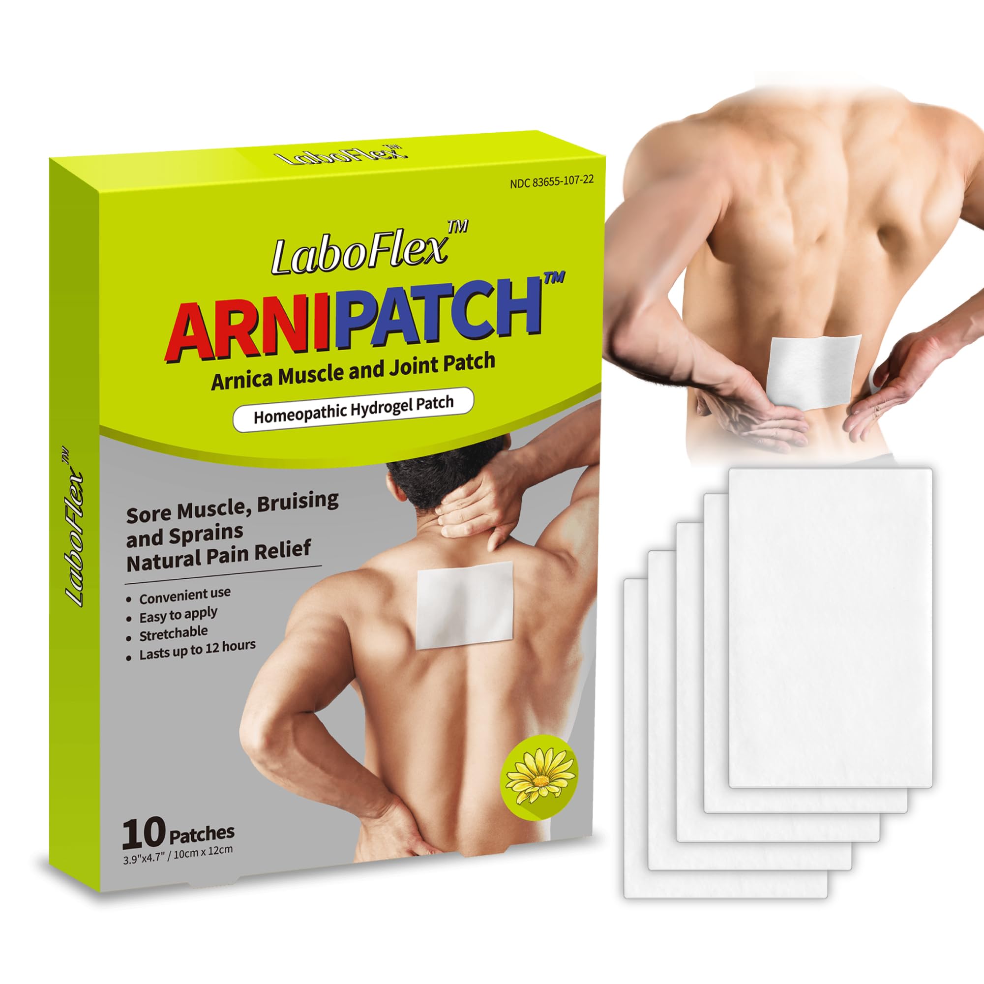 Arnica Hydrogel Pain Relief Patches | Natural Relief for Muscle, Joint, Bruises & Swelling | Flexible, Non-Greasy & Long-Lasting | Great for Back, Knee & Neck Pain (3.9"x4.7", 10, Count) - TrustMedUSA