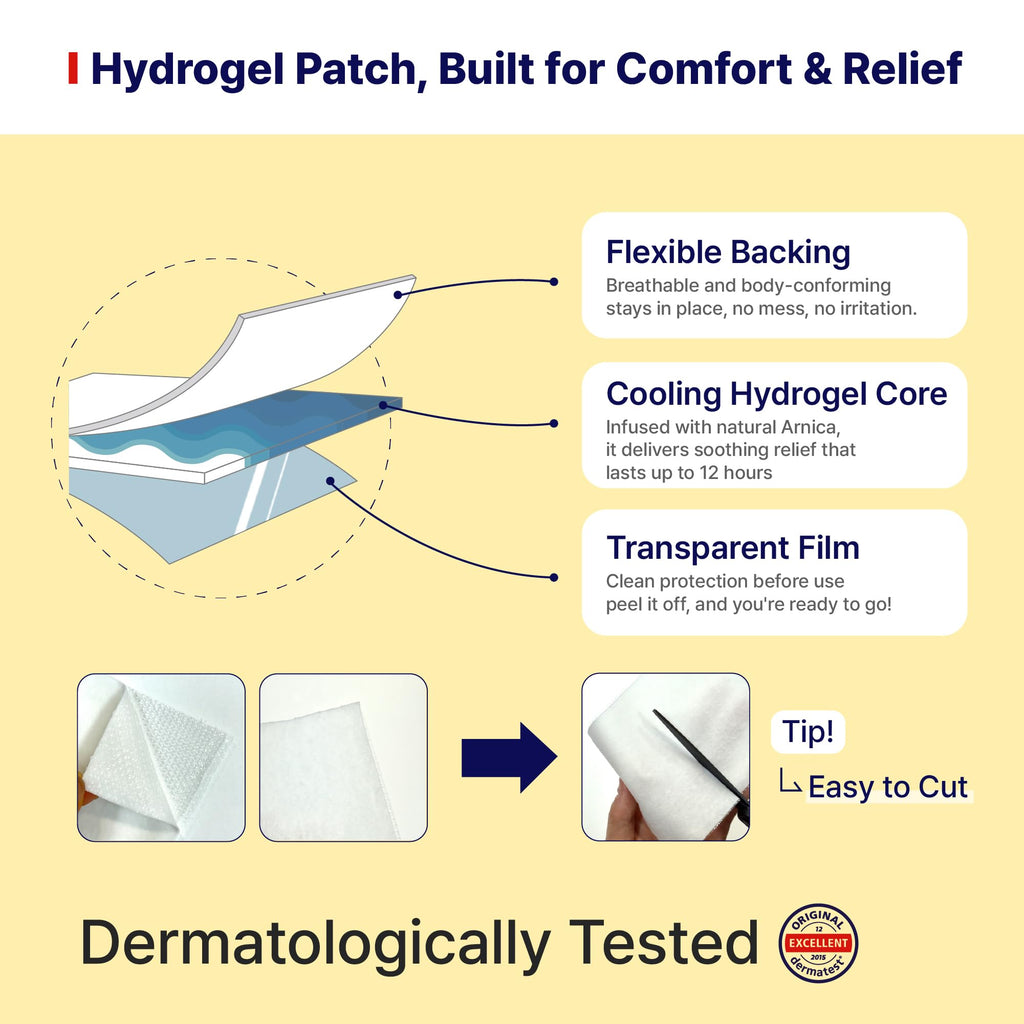Arnica Hydrogel Pain Relief Patches | Natural Relief for Muscle, Joint, Bruises & Swelling | Flexible, Non-Greasy & Long-Lasting | Great for Back, Knee & Neck Pain (3.9"x4.7", 10, Count) - TrustMedUSA