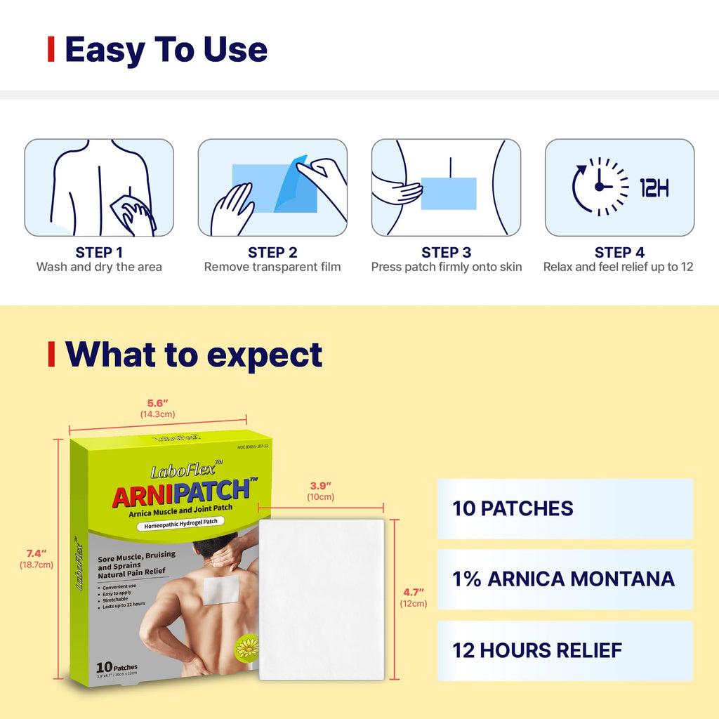 Arnica Hydrogel Pain Relief Patches | Natural Relief for Muscle, Joint, Bruises & Swelling | Flexible, Non-Greasy & Long-Lasting | Great for Back, Knee & Neck Pain (3.9"x4.7", 10, Count) - TrustMedUSA