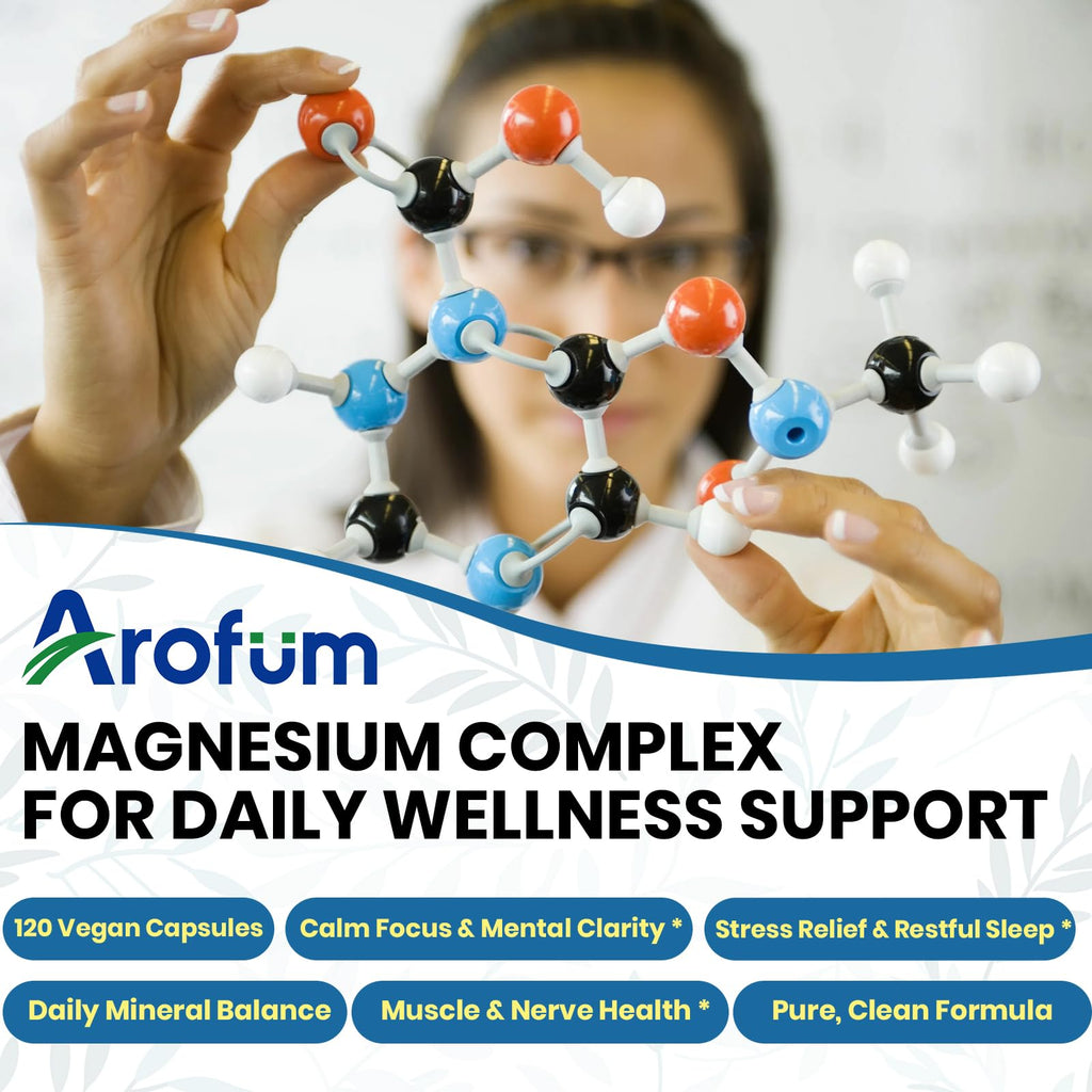 AROFUM Magnesium Glycine 200 mg, with L-theanine and Zinc Glycine – Magnesium Supplement to Help Soothe Emotions, Balance Stress, and Promote restful Sleep – Non-GMO Vegan Capsules, 120 Capsules - TrustMedUSA