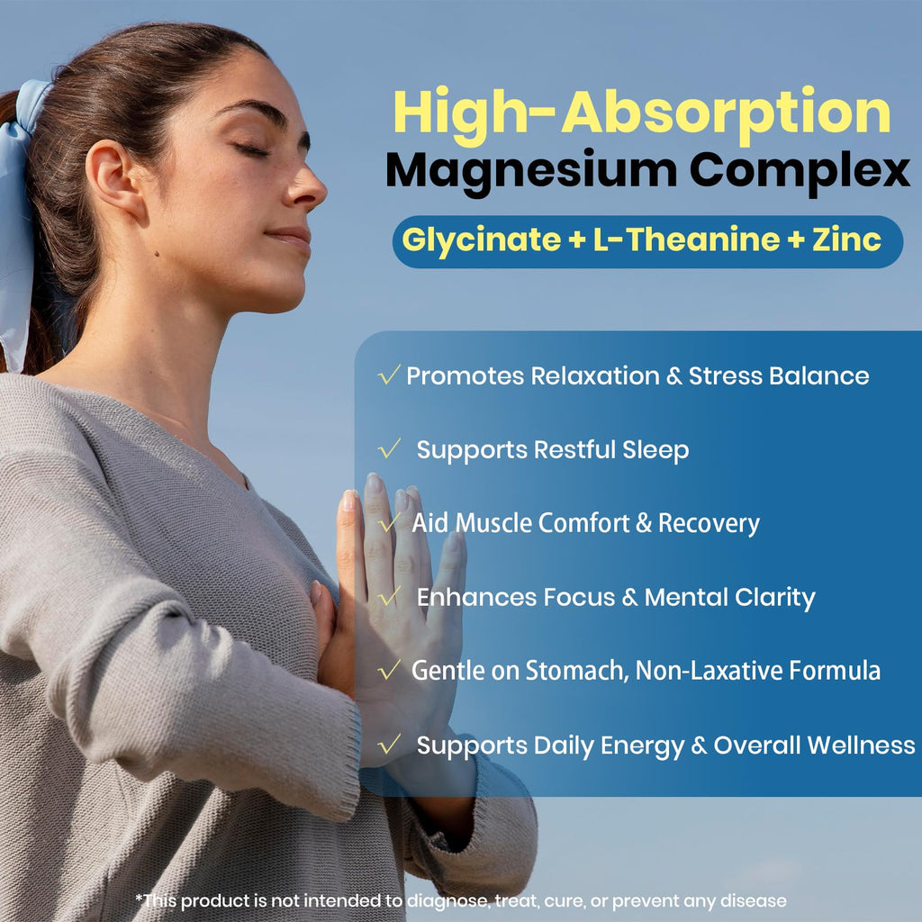 AROFUM Magnesium Glycine 200 mg, with L-theanine and Zinc Glycine – Magnesium Supplement to Help Soothe Emotions, Balance Stress, and Promote restful Sleep – Non-GMO Vegan Capsules, 120 Capsules - TrustMedUSA
