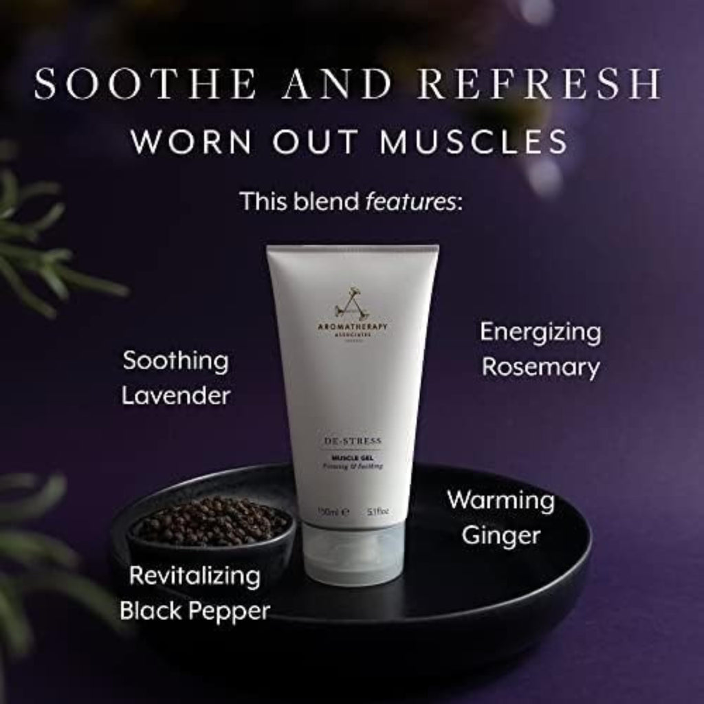 Aromatherapy Associates De-Stress Muscle Gel, Cooling & Warming Massage Gel with Ginger, Black Pepper & Rosemary Essential Oils for Daily Tension & Post-Activity Comfort, 5.07 oz - TrustMedUSA