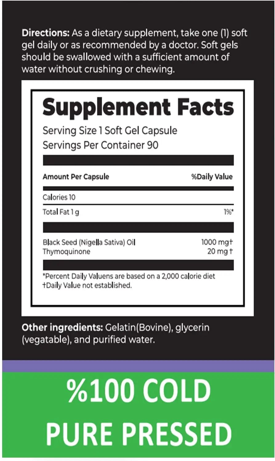 aromel Black Seed Oil Capsules, 90 Days Supply, 2% Thymoquinone, Non-GMO - TrustMedUSA