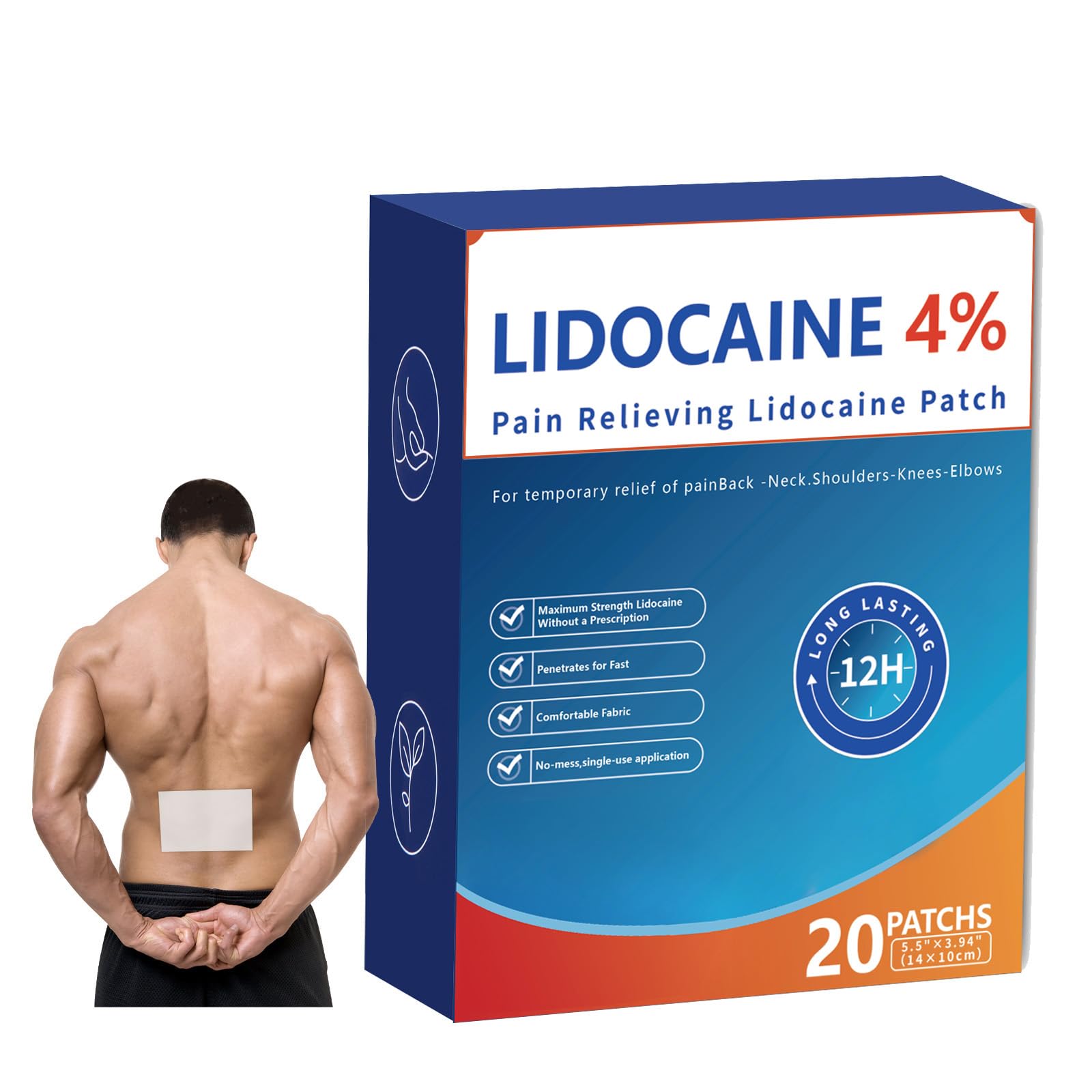 AROSLU Pain Relief Patches Lidocaine 4% ICY Patch Relieving Patch-12 Hour Acting Pain Patches-Muscle and Joint Pain Relief |Targets Neck,Back,Shoulders Pain relief-20patches - TrustMedUSA