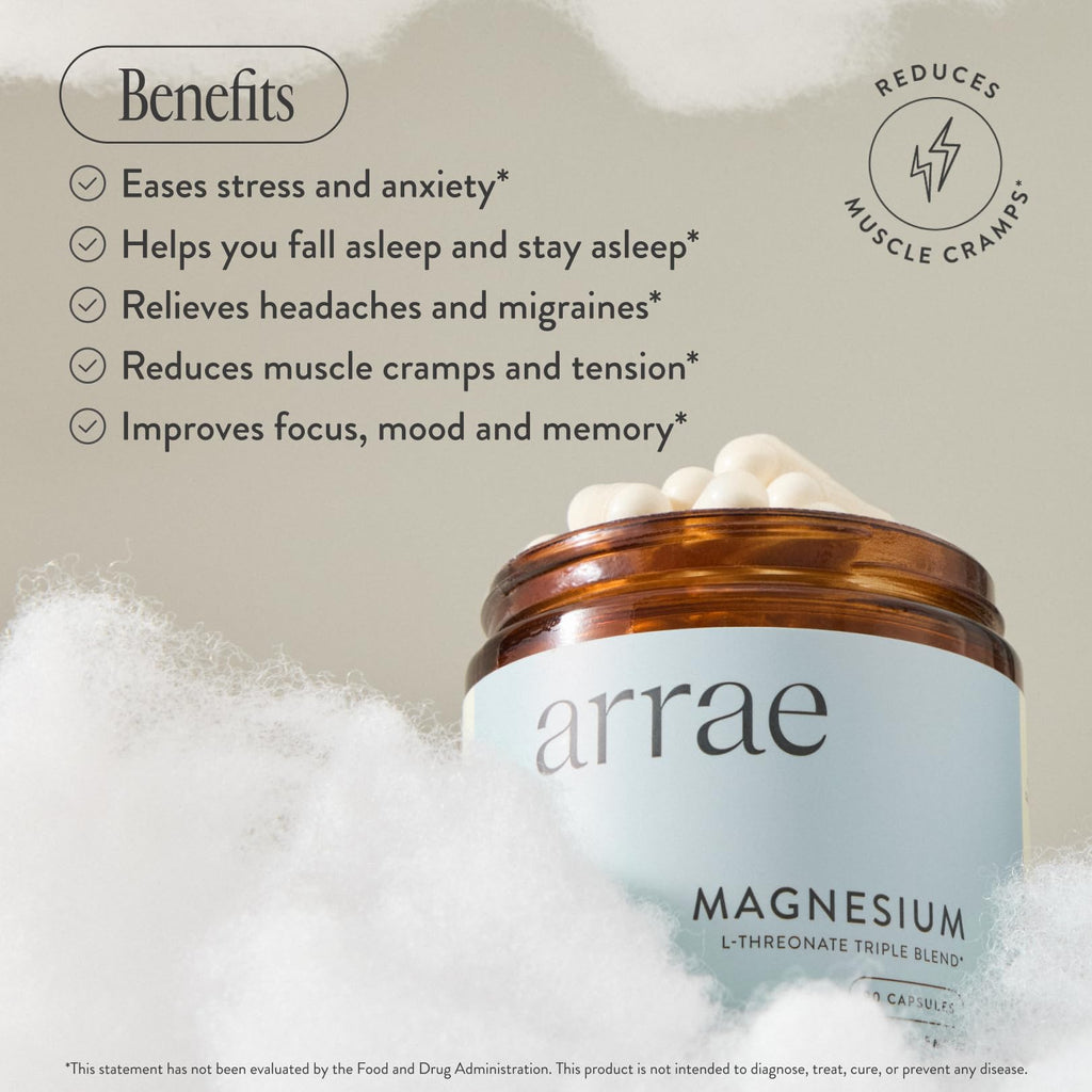 Arrae Magnesium Supplement, Magnesium Glycinate, Citrate & L-threonate, 250 mg, Support Mood, Sleep, Nerves, and Muscles,90 Capsules - TrustMedUSA