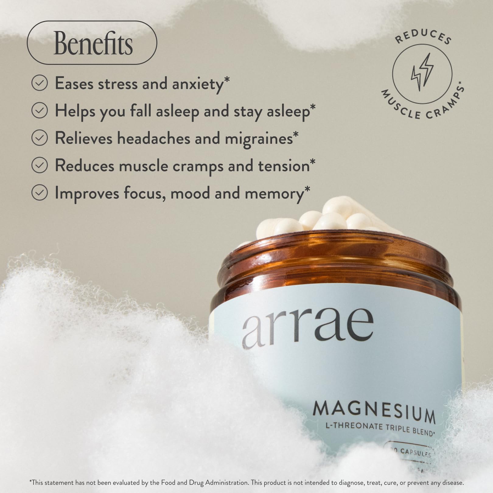 Arrae Magnesium Supplement, Magnesium Glycinate, Citrate & L-threonate, 250 mg, Support Mood, Sleep, Nerves, and Muscles,90 Capsules - TrustMedUSA