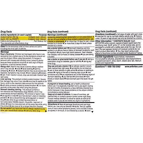 Arthriten Inflammatory Pain Formula Caplets with 3 Active Ingredients: Aspirin, Acetaminophen & Caffeine, White, 28 Count (Pack of 1) - TrustMedUSA