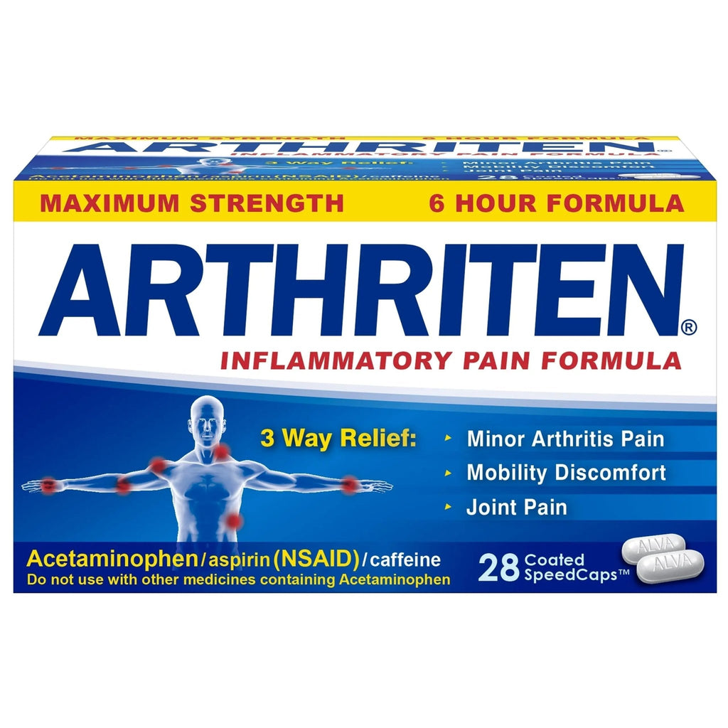 Arthriten Inflammatory Pain Formula Caplets with 3 Active Ingredients: Aspirin, Acetaminophen & Caffeine, White, 28 Count (Pack of 1) - TrustMedUSA