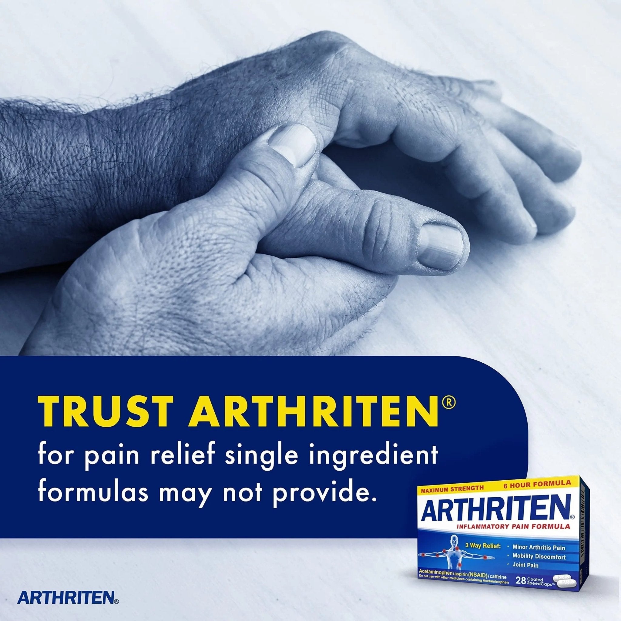 Arthriten Inflammatory Pain Formula Caplets with 3 Active Ingredients: Aspirin, Acetaminophen & Caffeine, White, 28 Count (Pack of 1) - TrustMedUSA