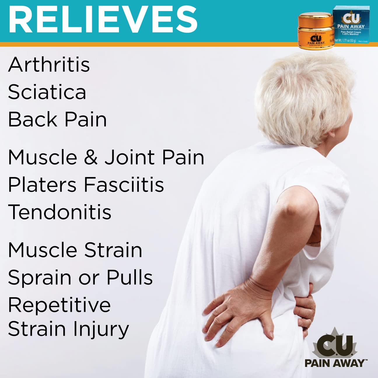 Arthritis Pain Relief Cream - C.U. Pain Away. Reduce Inflammation, Improve Mobility, Rapid Relief. Effective Muscle and Joint Pain Relief. All-Natural Ingredients. - TrustMedUSA
