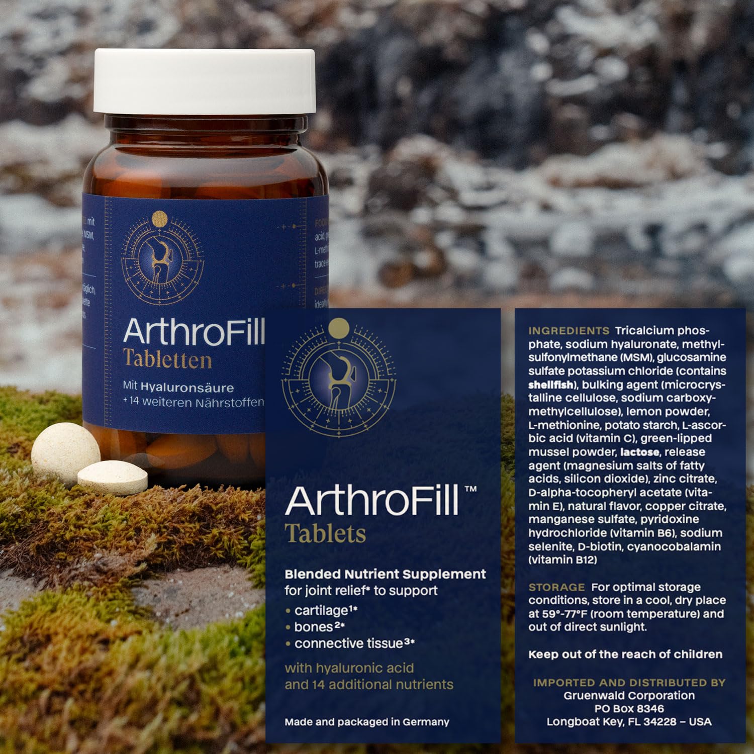 ArthroFill™ Tablets - Proven European Joint Relief - Vegan Hyaluronic Acid - Nutrient Complex - Support Active Movement Functions with 15 Vital Micronutrients - Made in Germany - TrustMedUSA