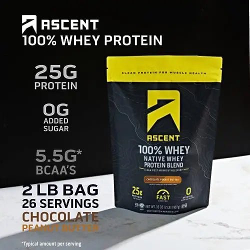 Ascent 100% Whey Protein Powder - Post Workout Whey Protein Isolate, Zero Artificial - TrustMedUSA